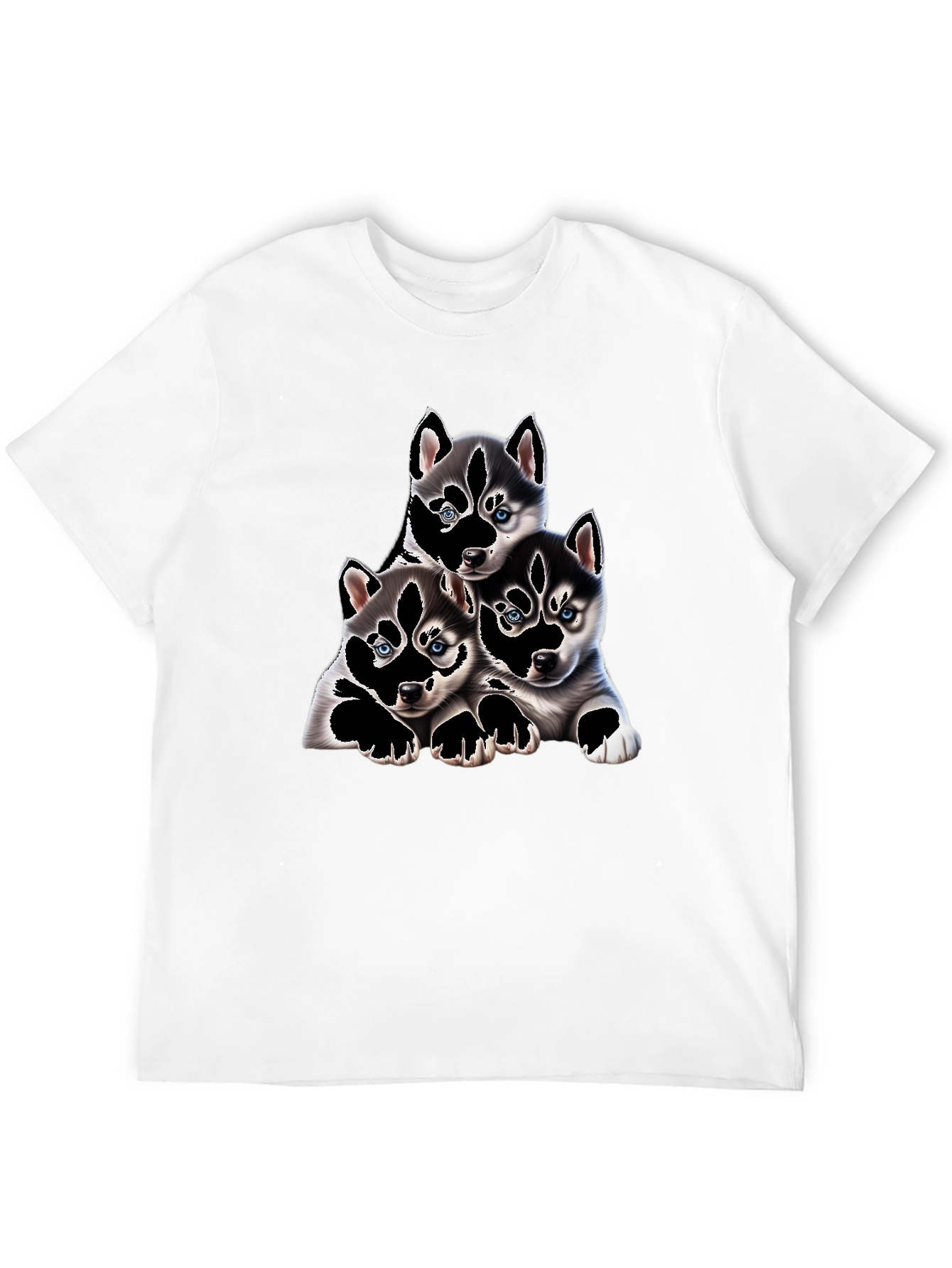Husky Puppy Pile Black T-Shirt