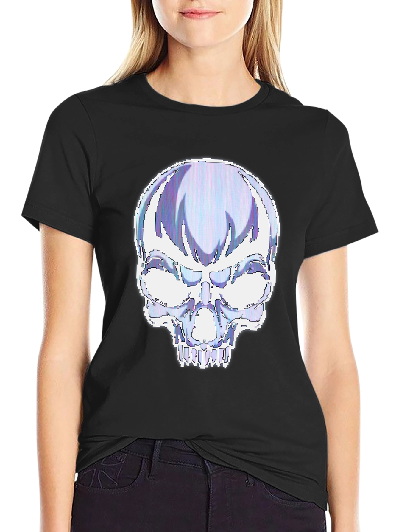 Pixelated Skull Graphic T-Shirt