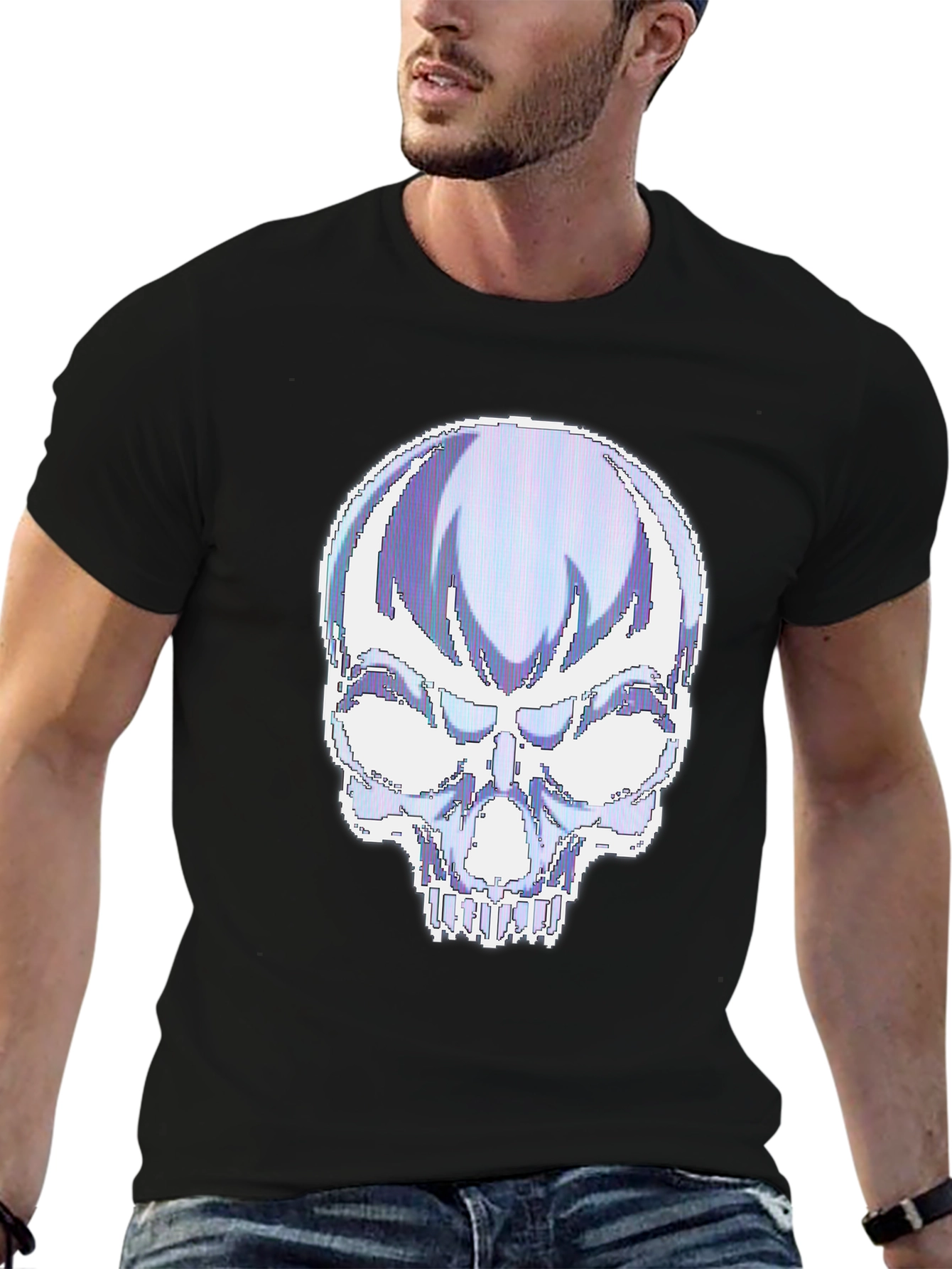 Pixelated Skull Graphic T-Shirt