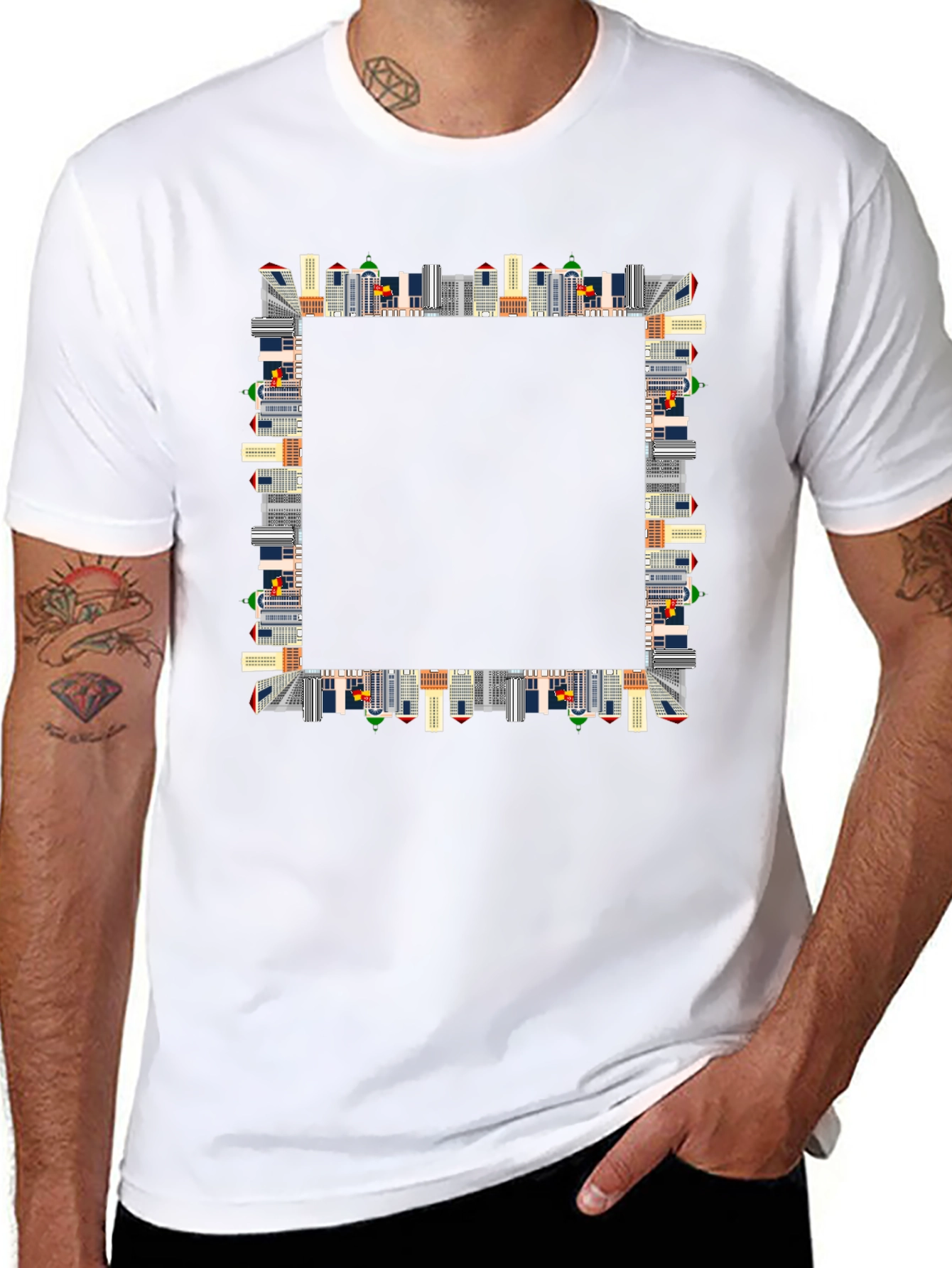 Urban Skyline Black T-Shirt - Cityscape Design