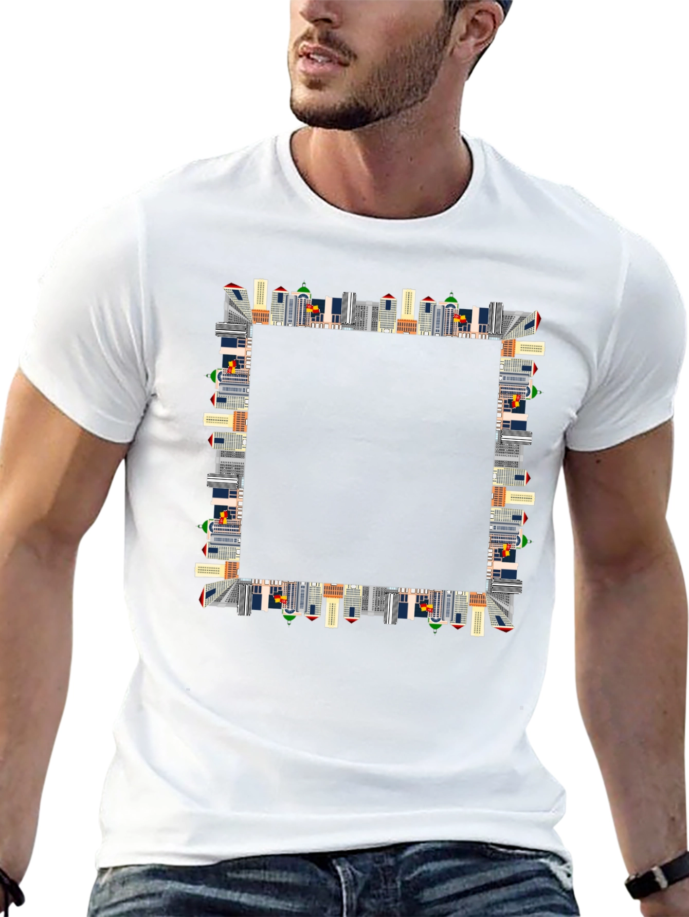 Urban Skyline Black T-Shirt - Cityscape Design