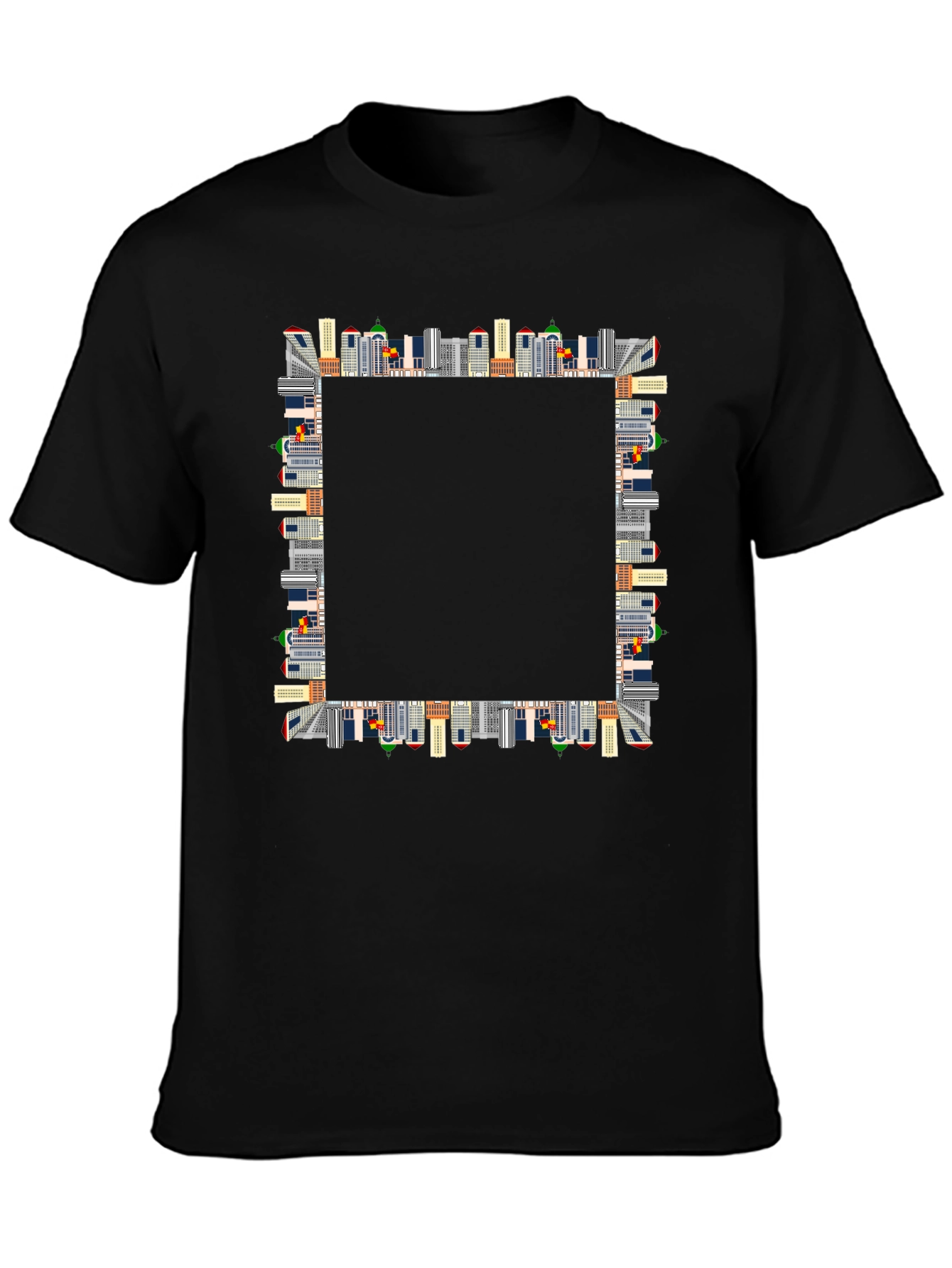 Urban Skyline Black T-Shirt - Cityscape Design
