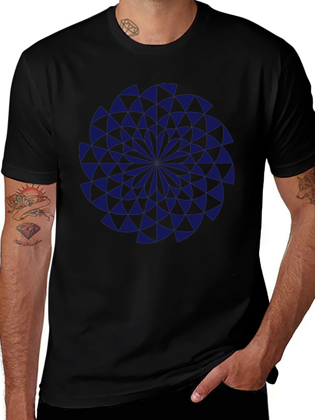Geometric Vortex Black T-Shirt