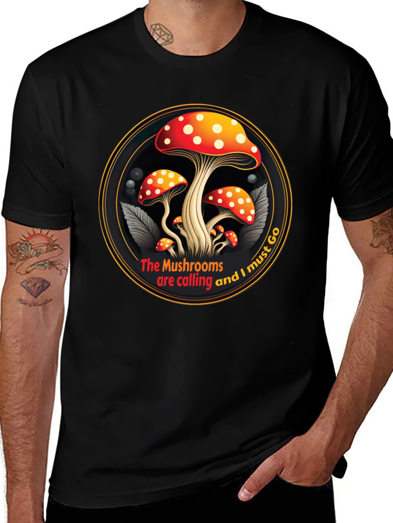 Mushroom Calling Graphic Tee - Black