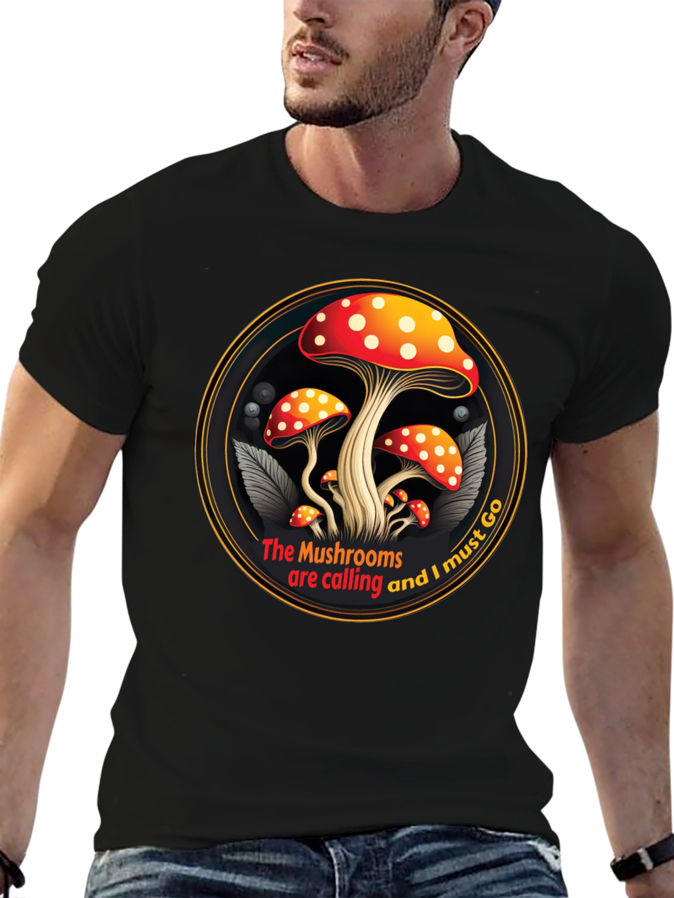 Mushroom Calling Graphic Tee - Black