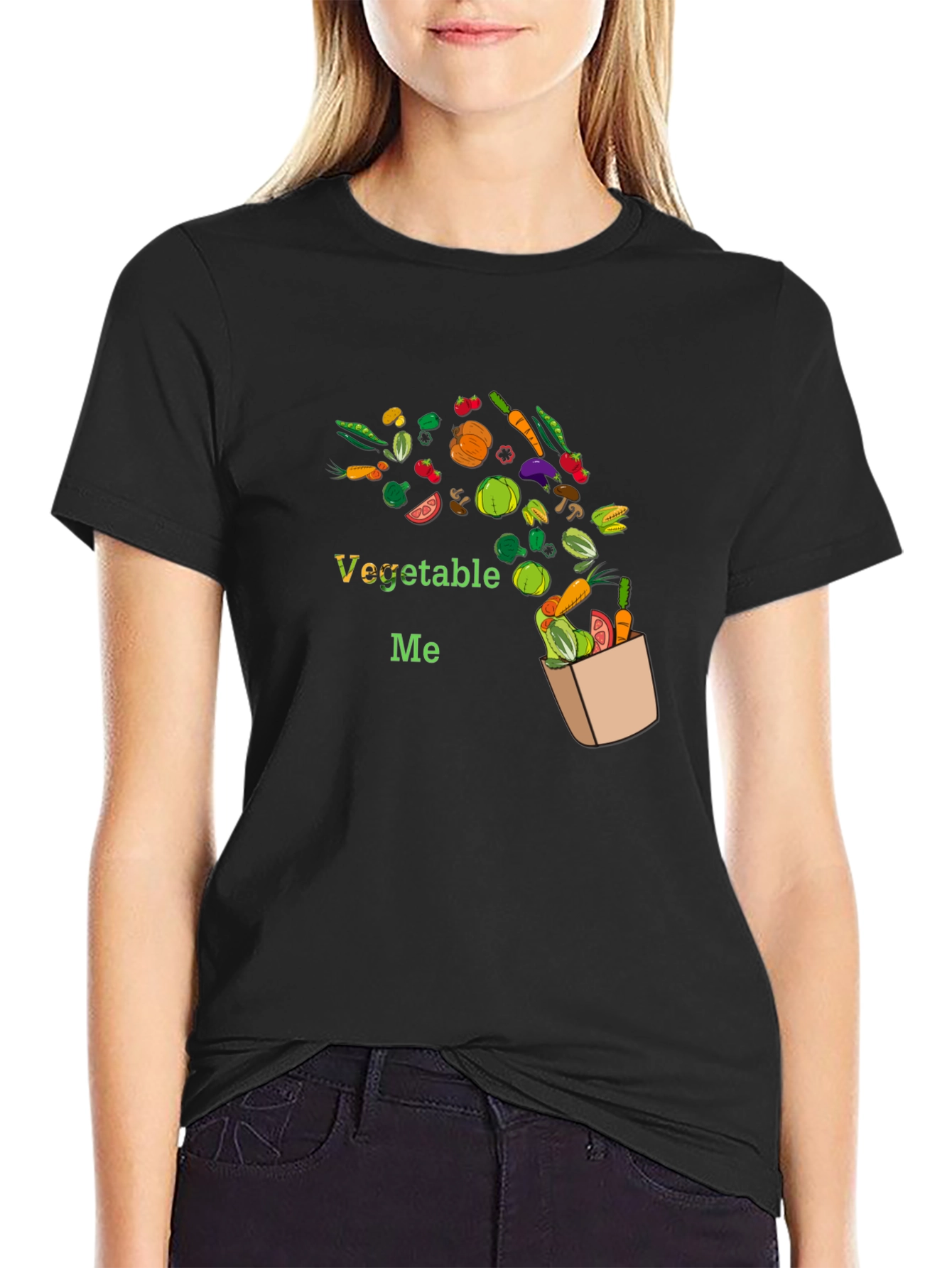 Vegetable Me Graphic Tee - Black Cotton Blend