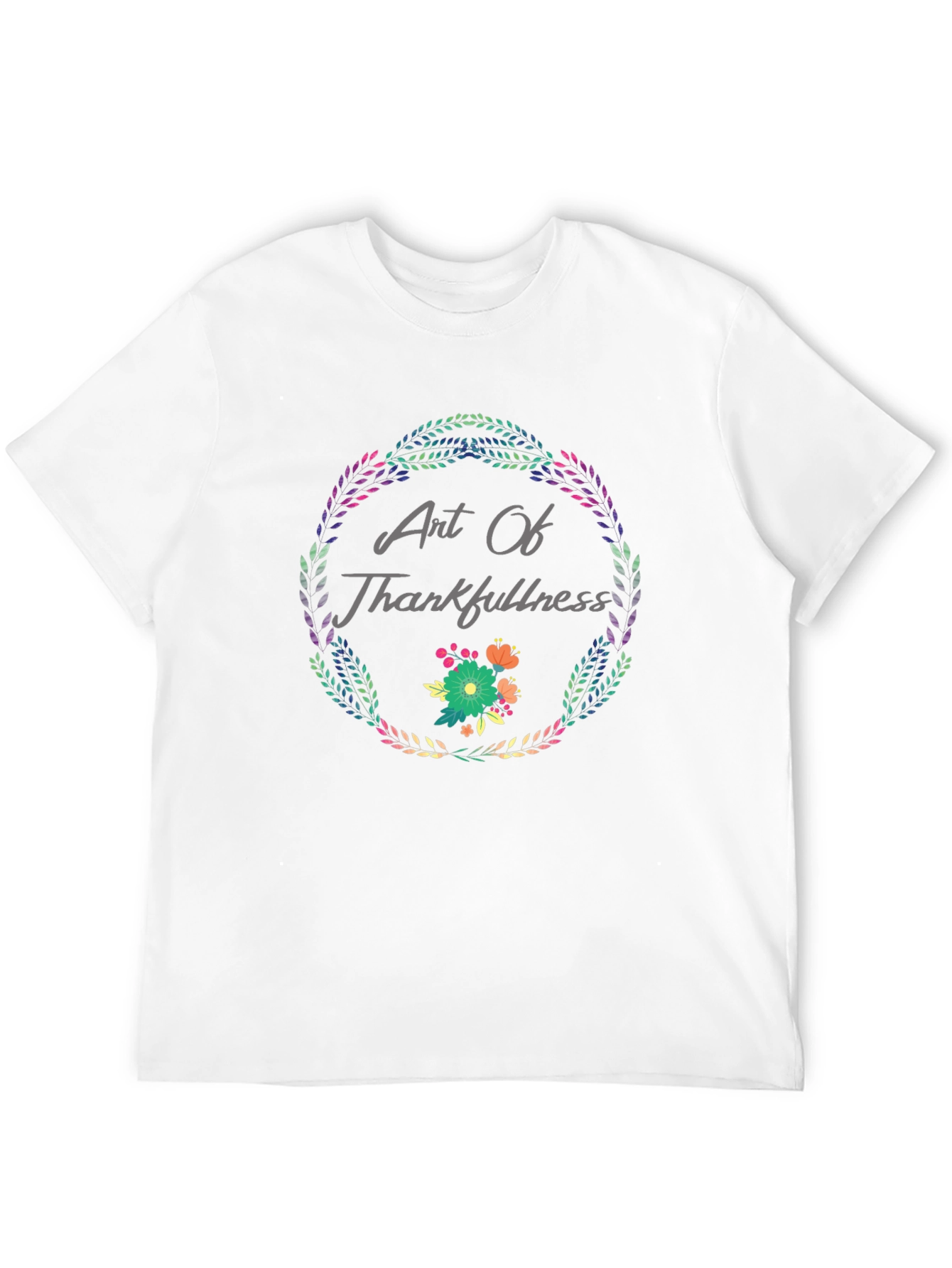 Art Of Thankfulness Floral Wreath Black T-Shirt