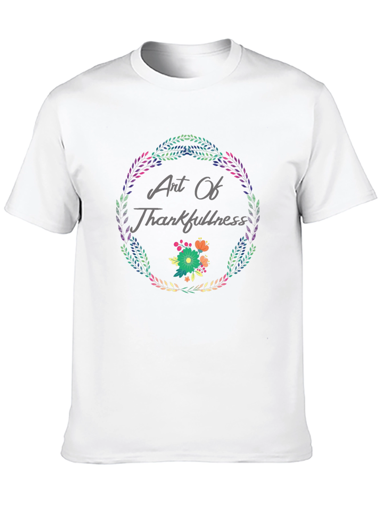 Art Of Thankfulness Floral Wreath Black T-Shirt