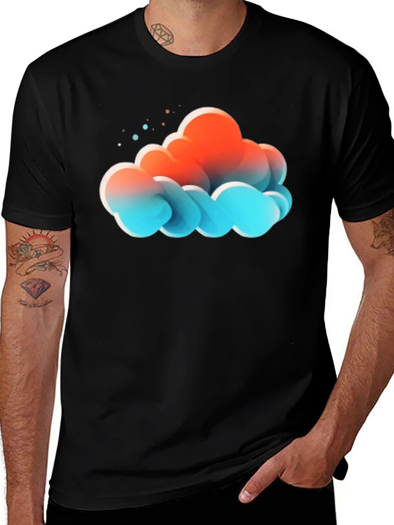 Abstract Cloud Graphic Print Black T-Shirt