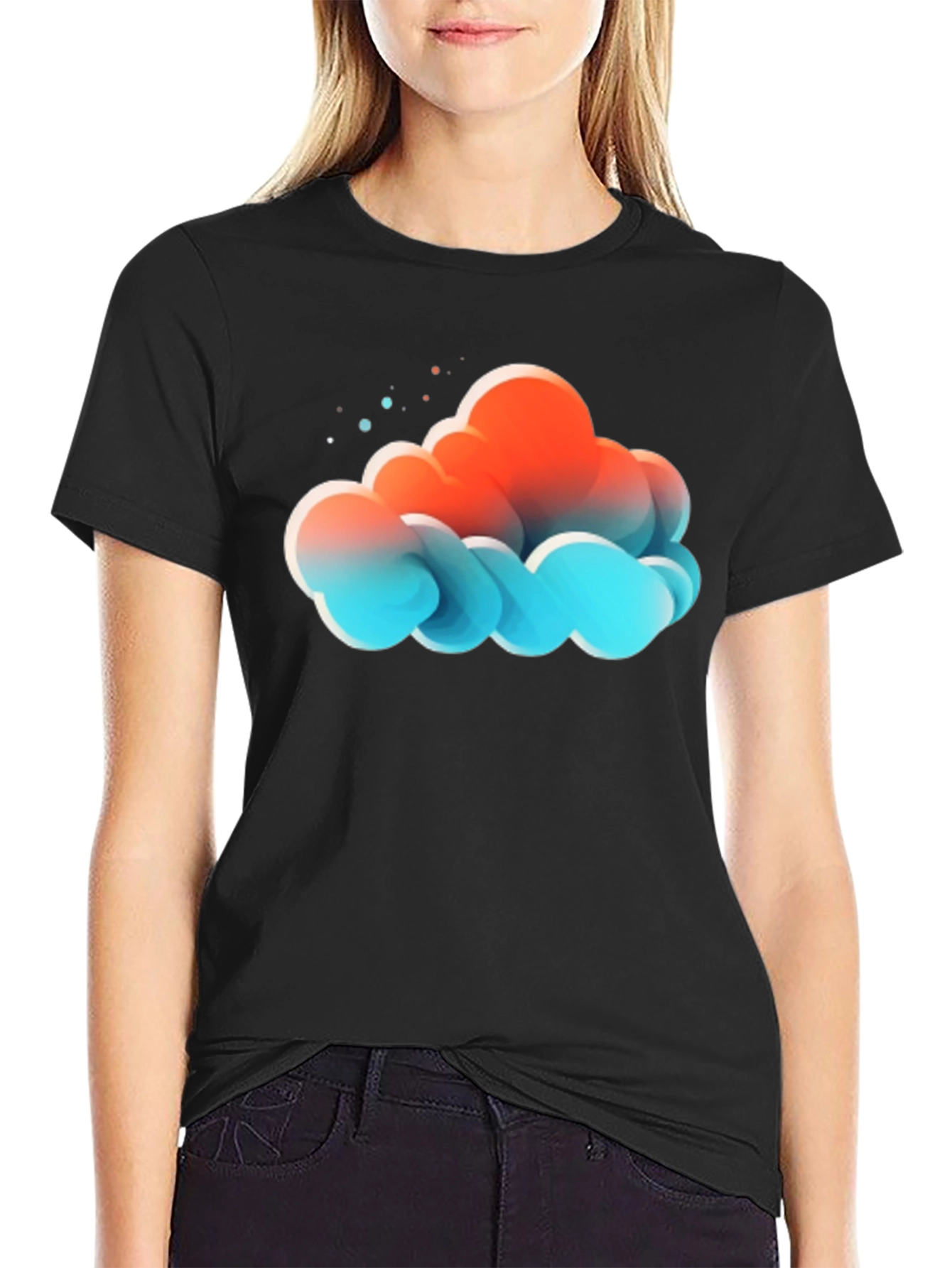 Abstract Cloud Graphic Print Black T-Shirt