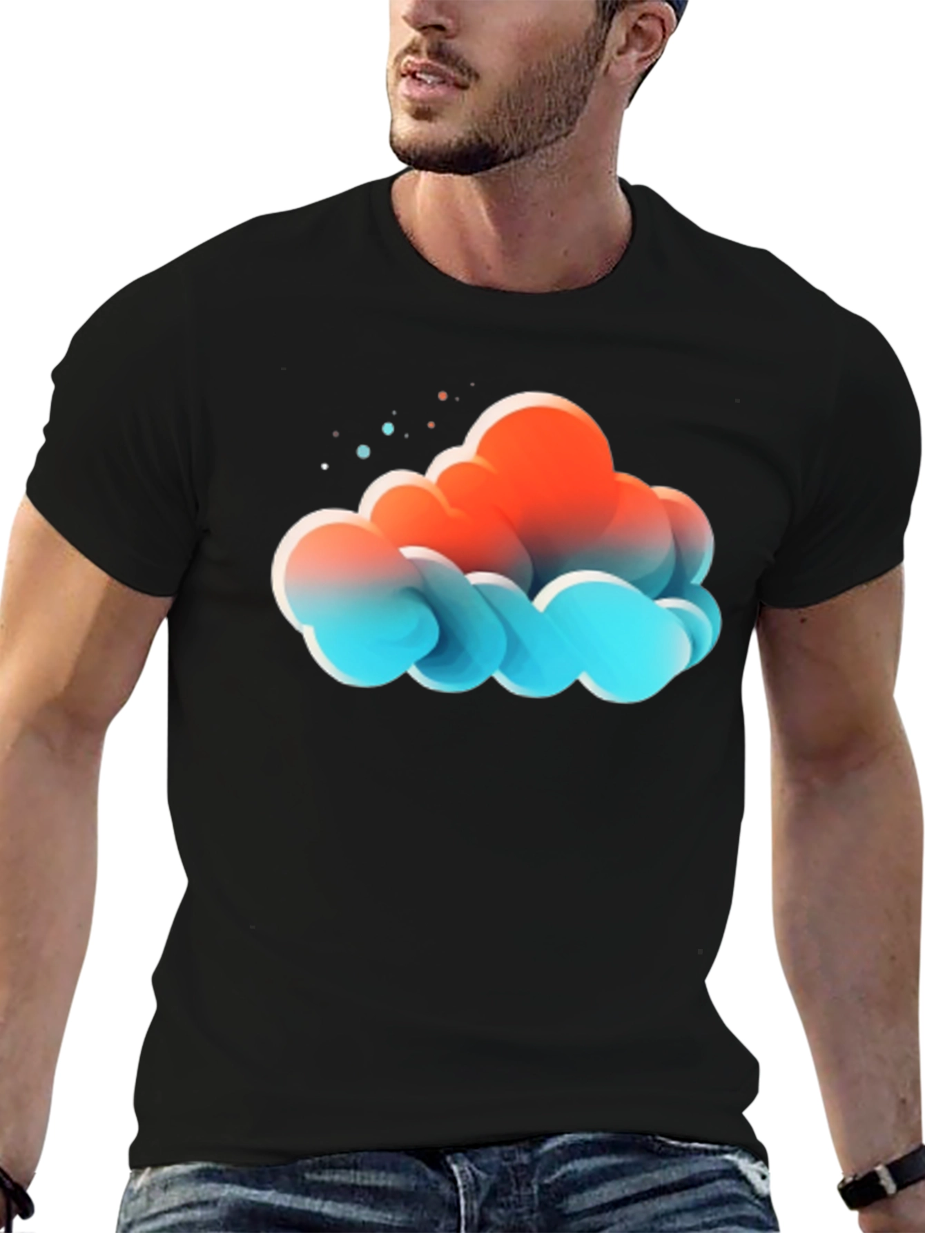 Abstract Cloud Graphic Print Black T-Shirt