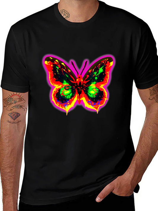 Neon Butterfly Graphic Black T-Shirt