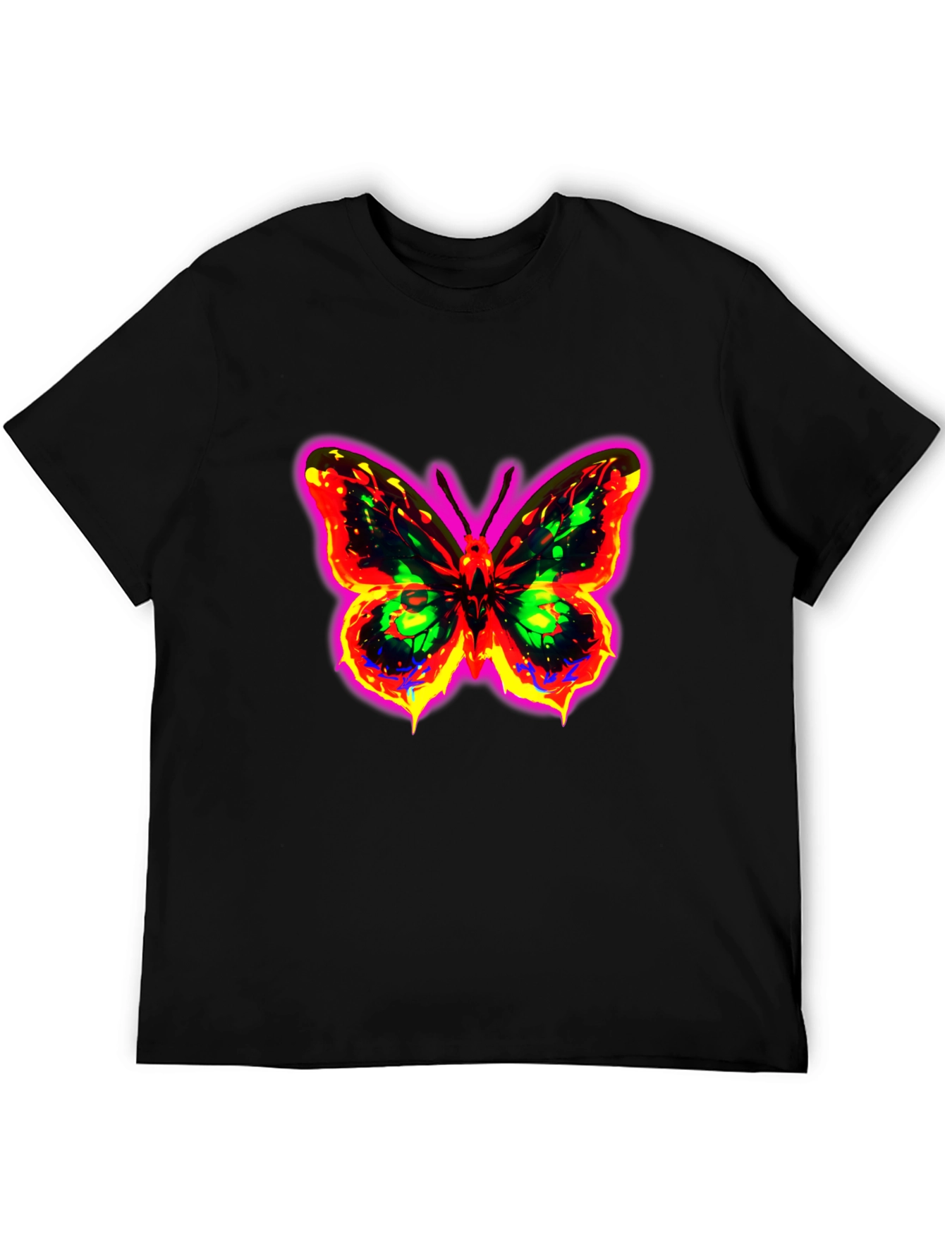 Neon Butterfly Graphic Black T-Shirt