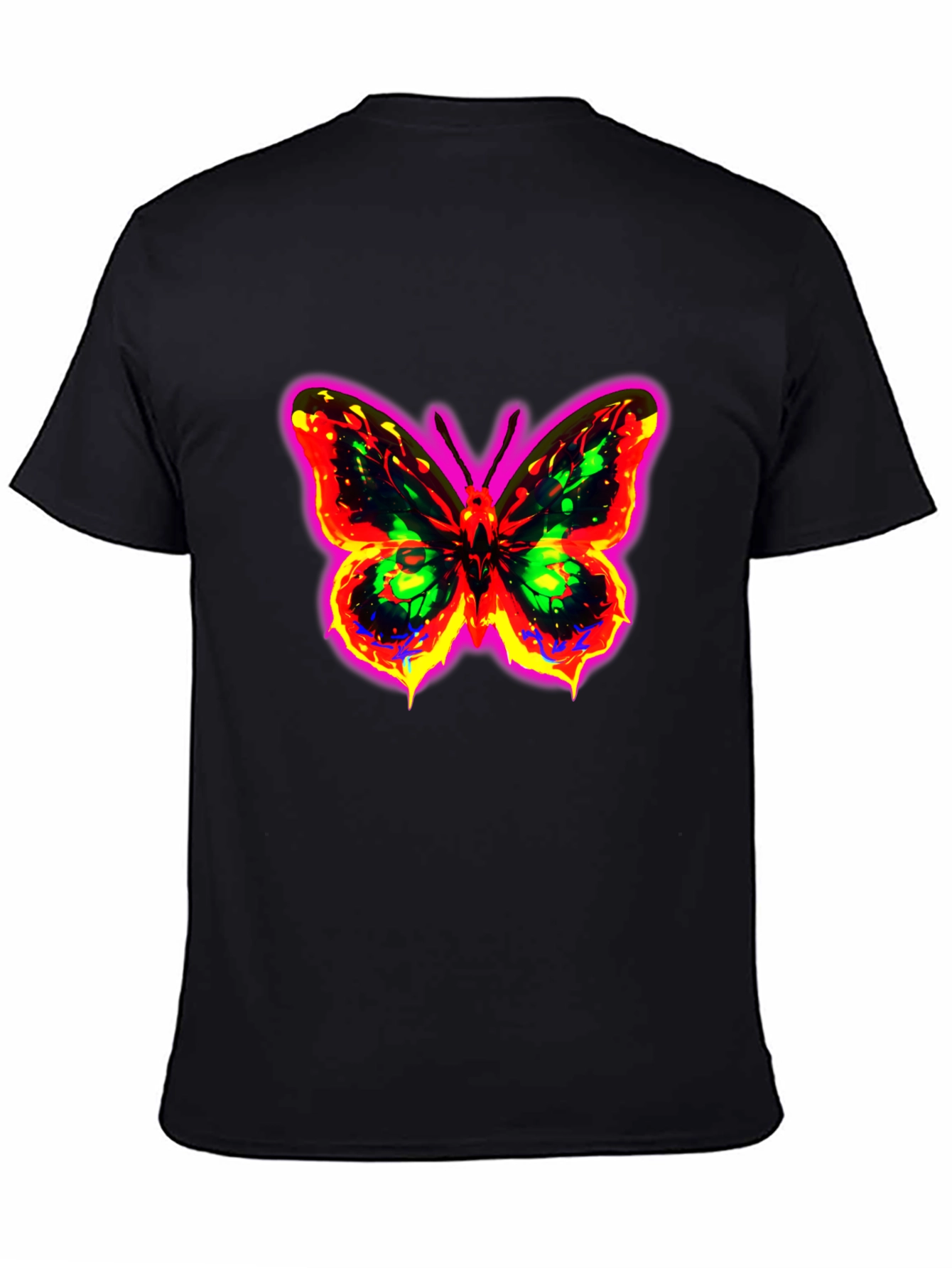 Neon Butterfly Graphic Black T-Shirt