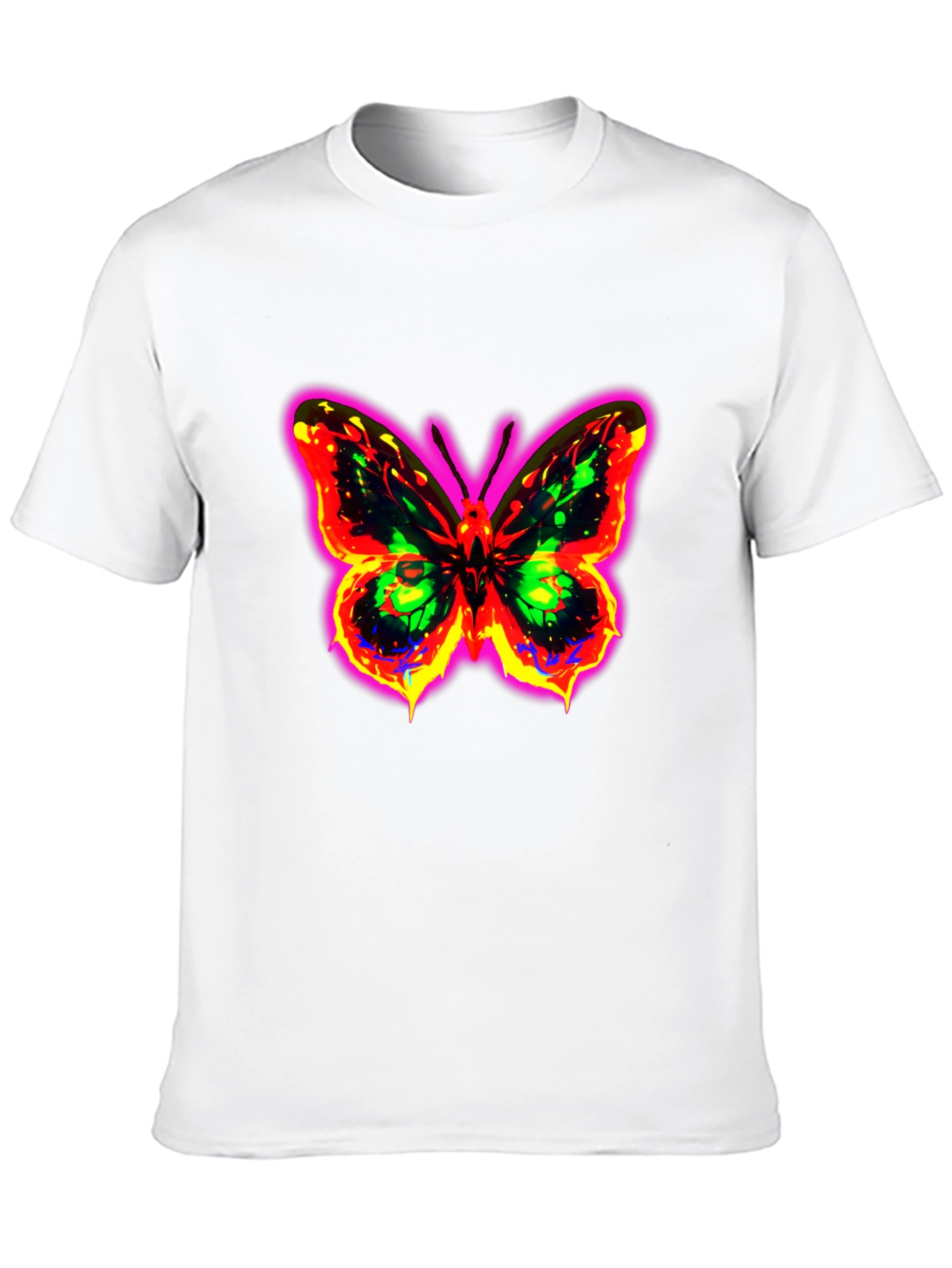 Neon Butterfly Graphic Black T-Shirt