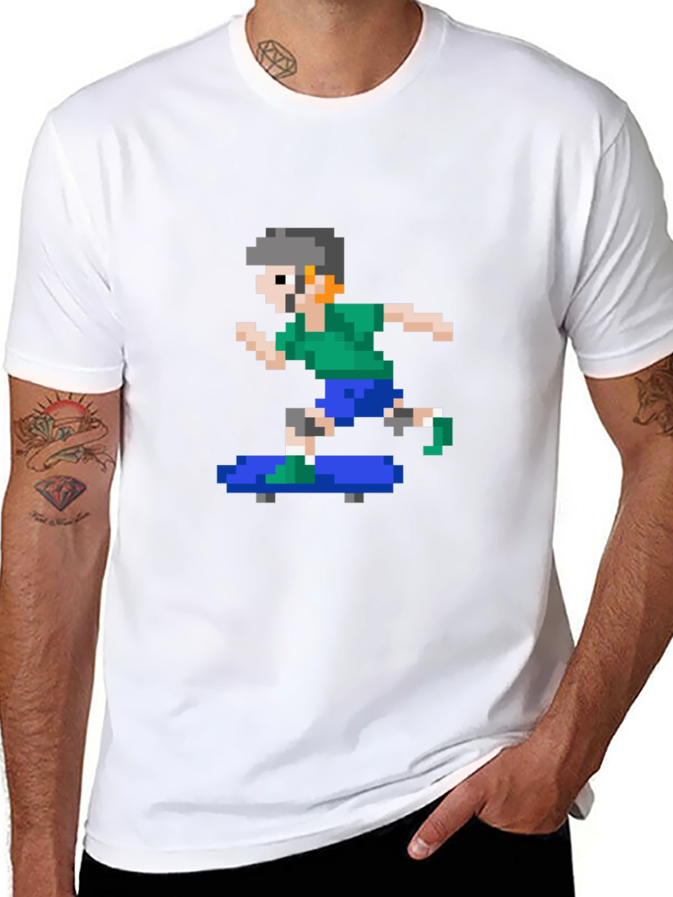 Pixel Skateboarder Graphic T-Shirt