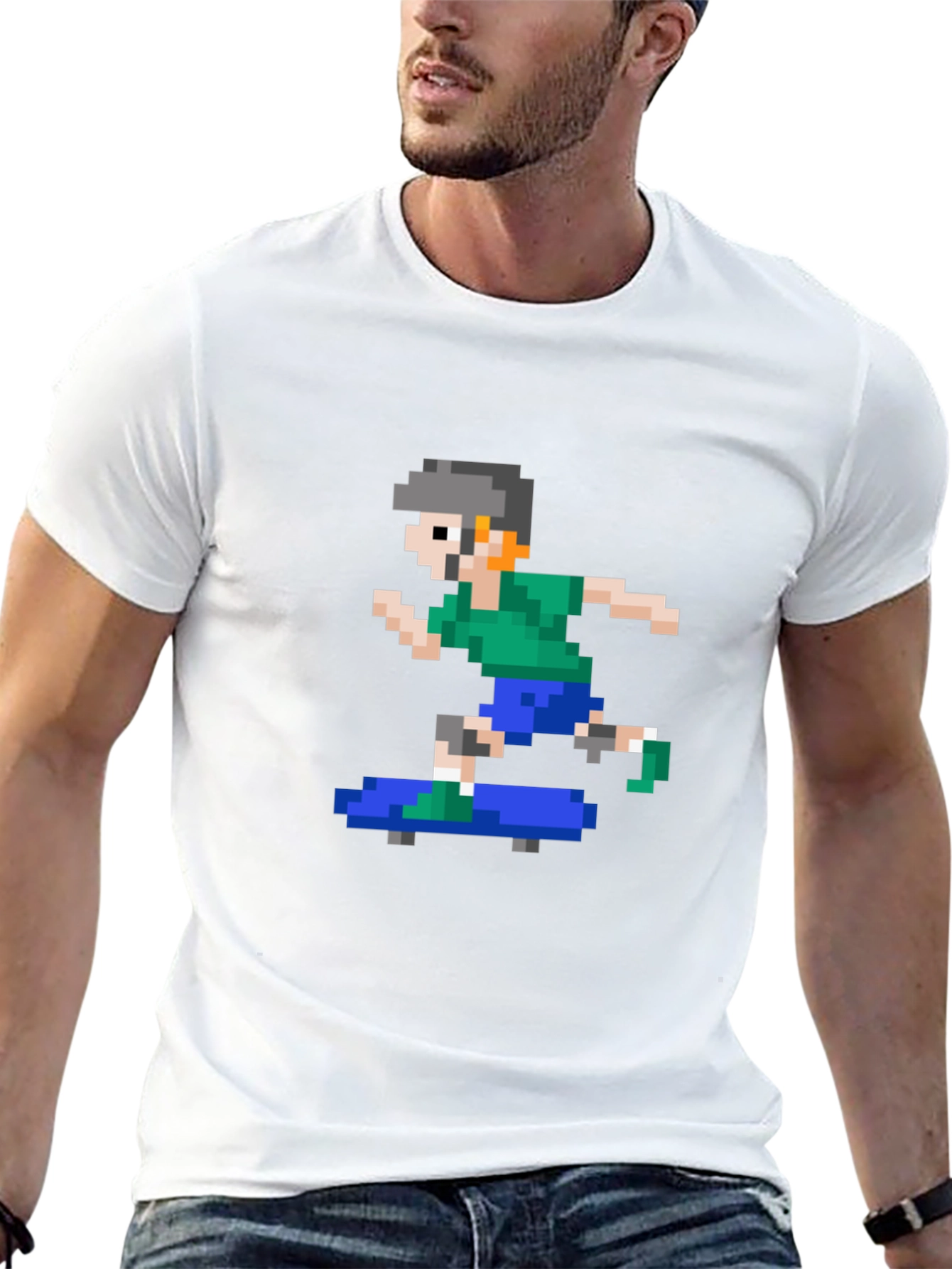 Pixel Skateboarder Graphic T-Shirt