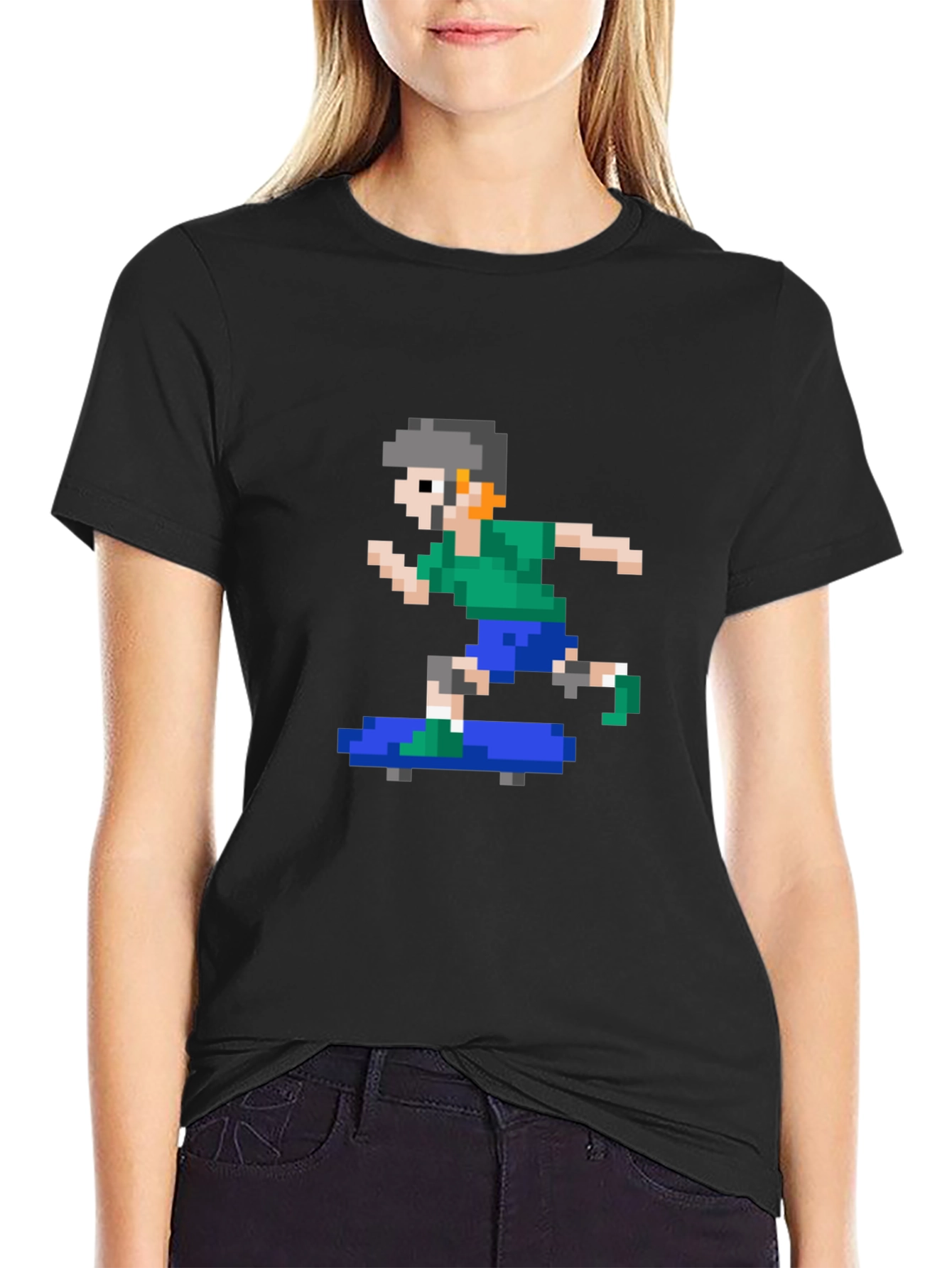Pixel Skateboarder Graphic T-Shirt