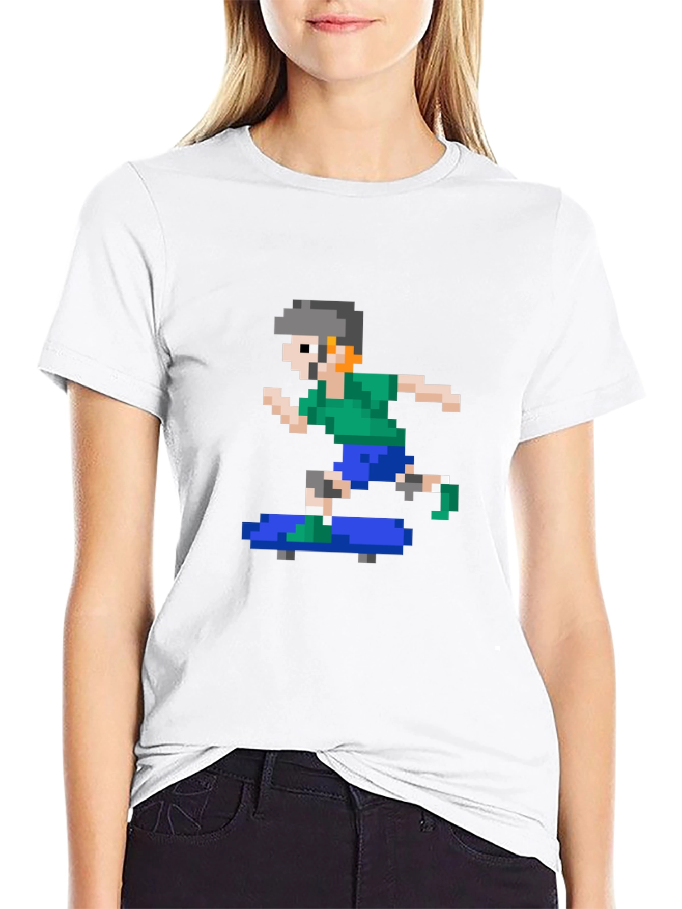 Pixel Skateboarder Graphic T-Shirt