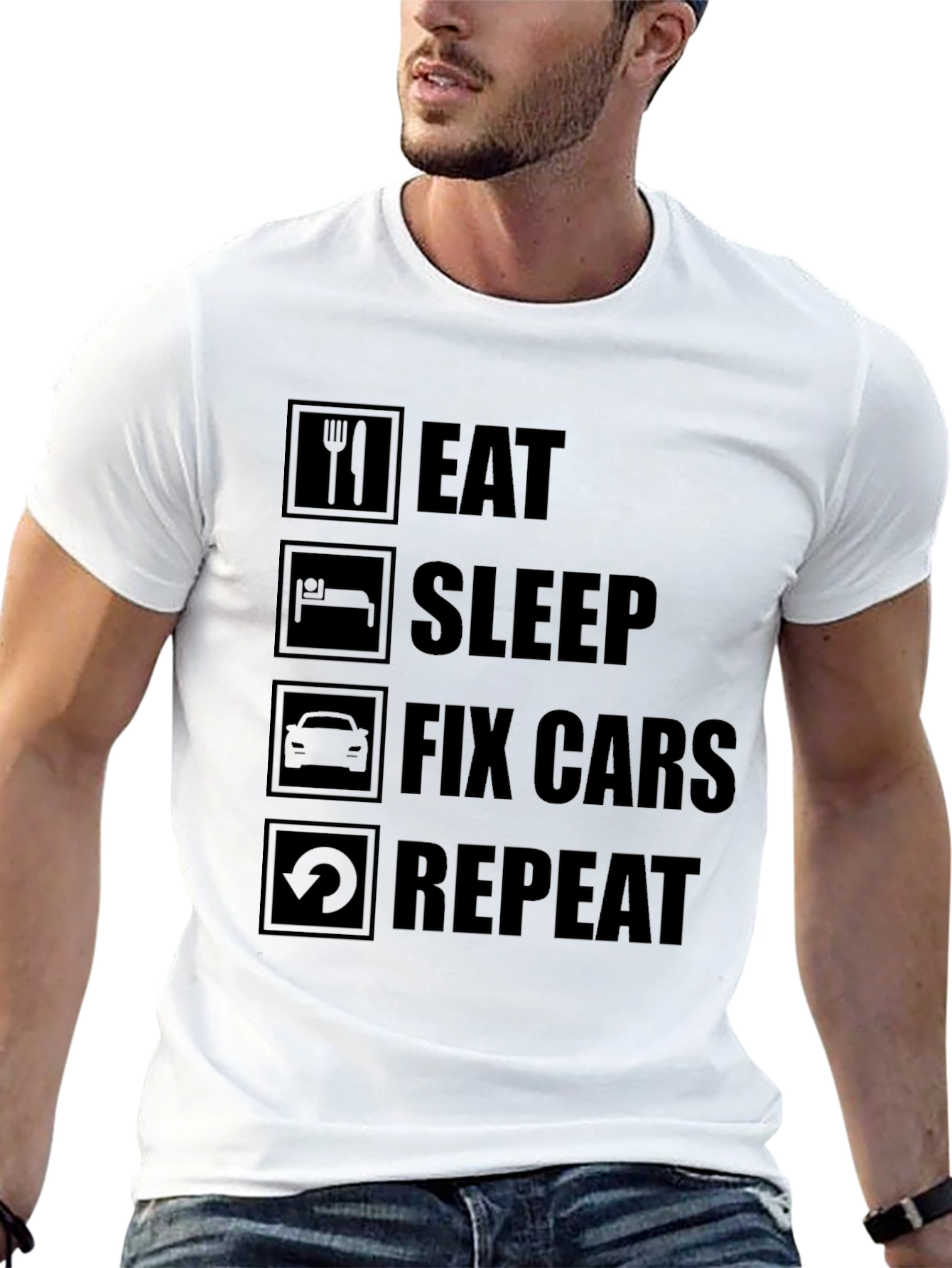 Eat Sleep Fix Cars Repeat Black T-Shirt