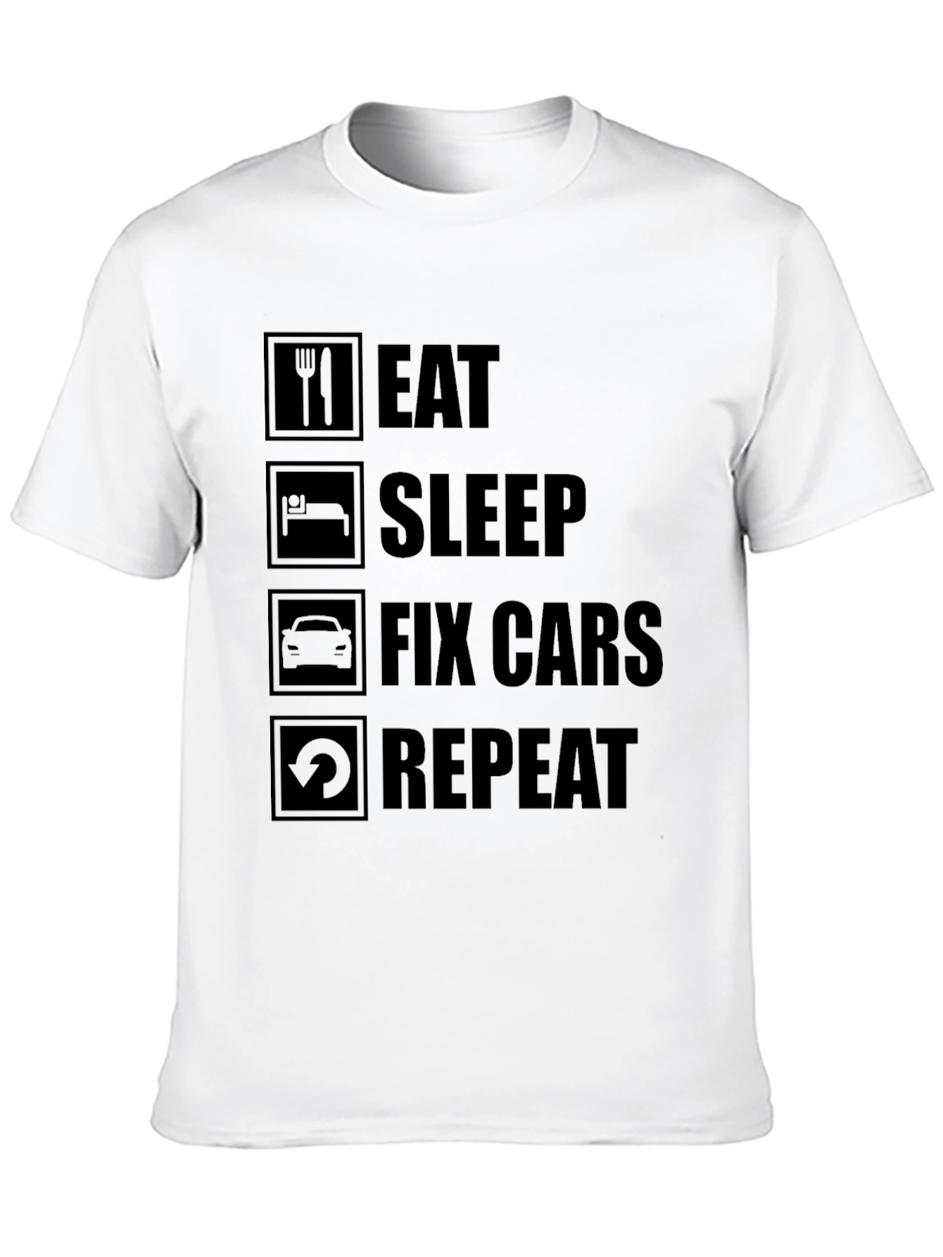 Eat Sleep Fix Cars Repeat Black T-Shirt