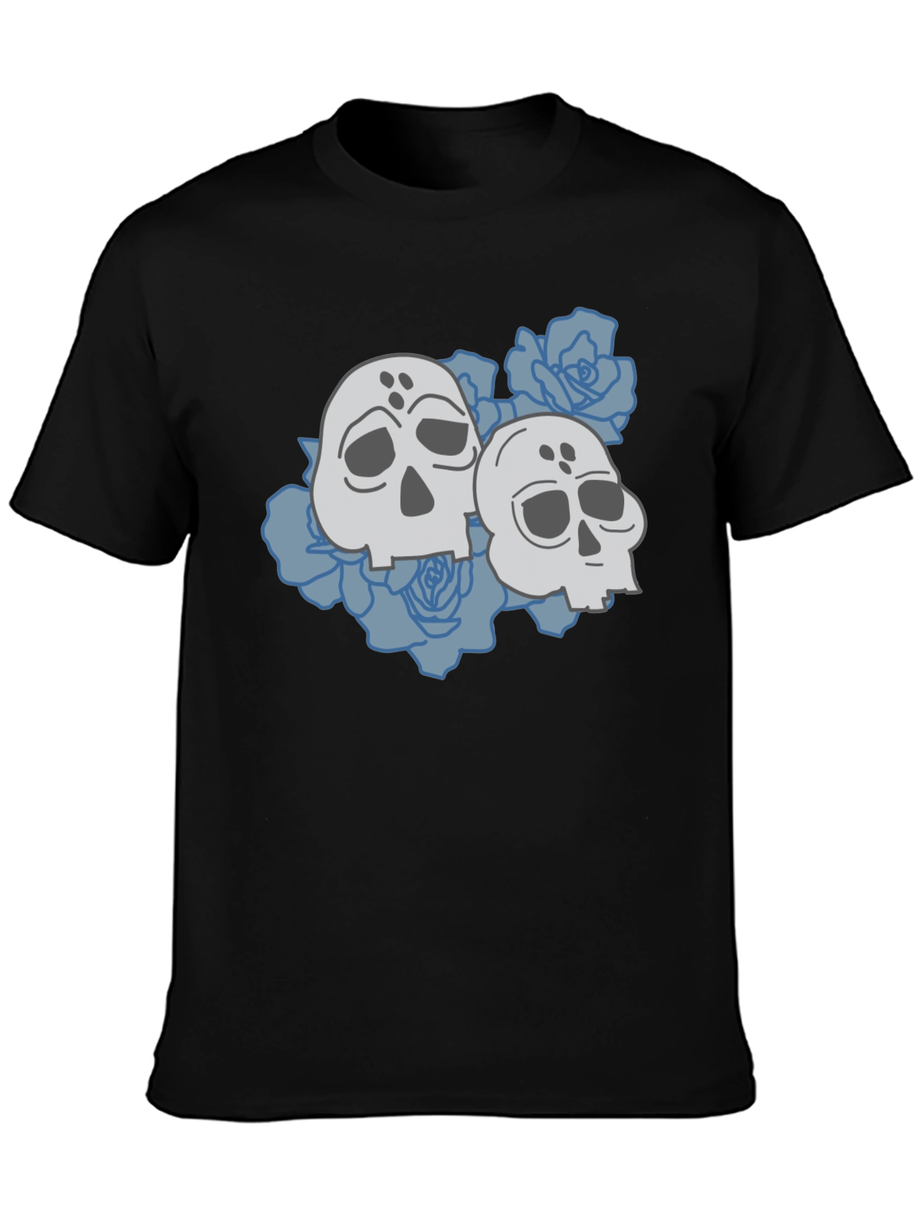 Skull & Roses Graphic Tee - Casual Black T-Shirt