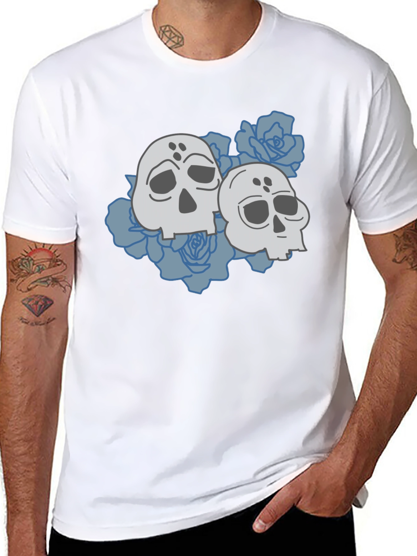 Skull & Roses Graphic Tee - Casual Black T-Shirt