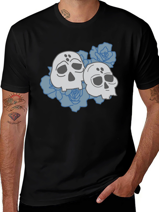 Skull & Roses Graphic Tee - Casual Black T-Shirt