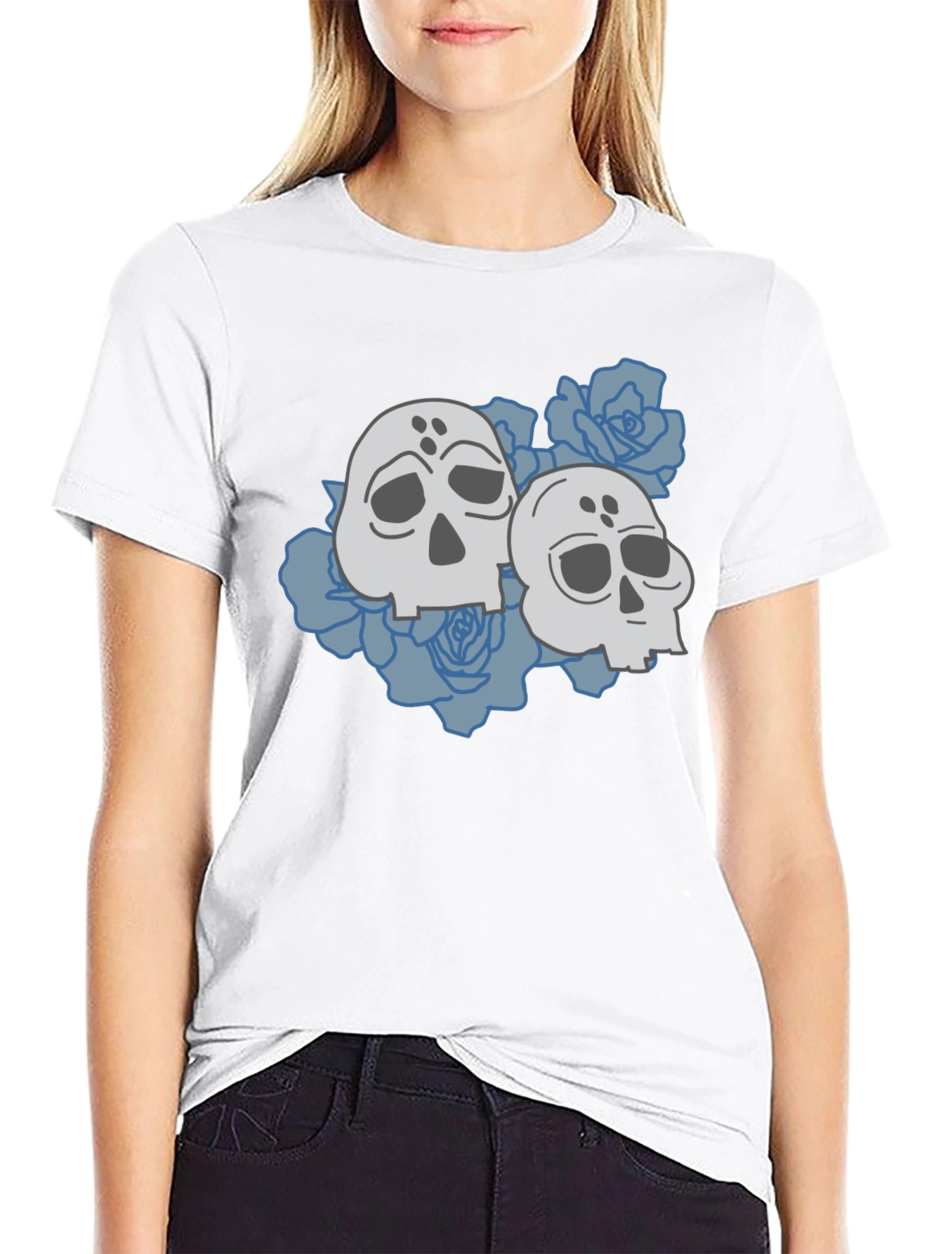 Skull & Roses Graphic Tee - Casual Black T-Shirt
