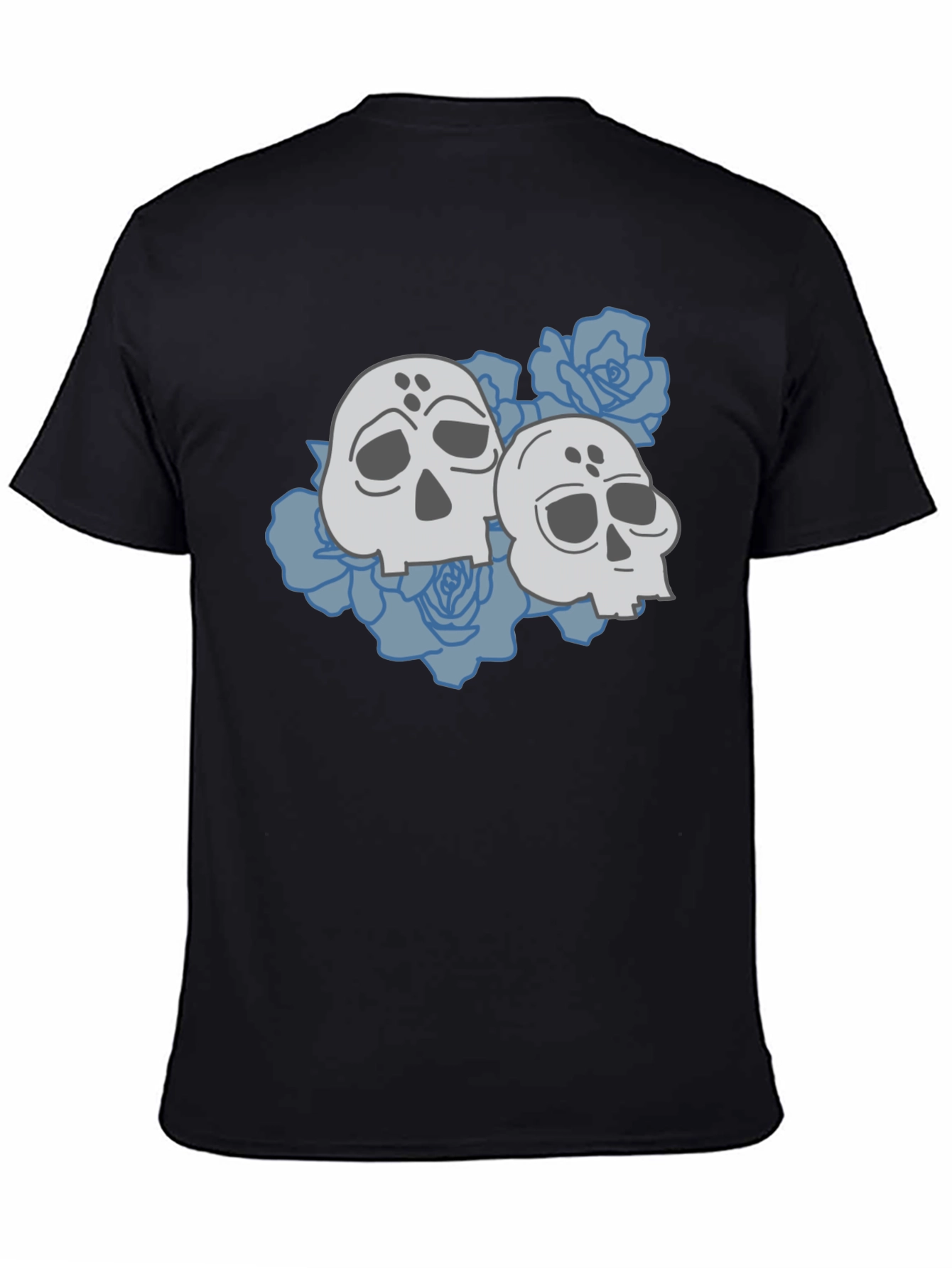 Skull & Roses Graphic Tee - Casual Black T-Shirt