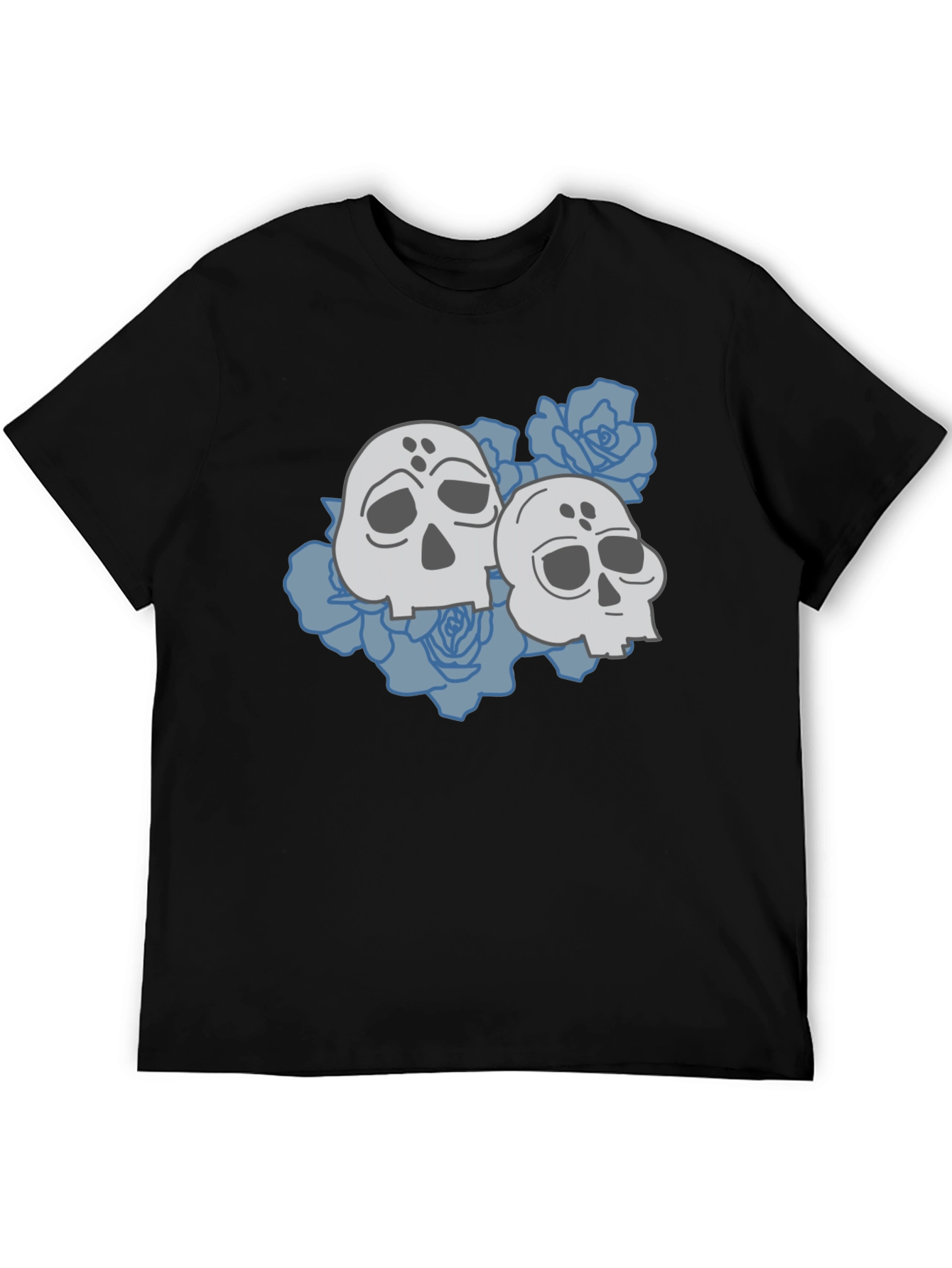 Skull & Roses Graphic Tee - Casual Black T-Shirt