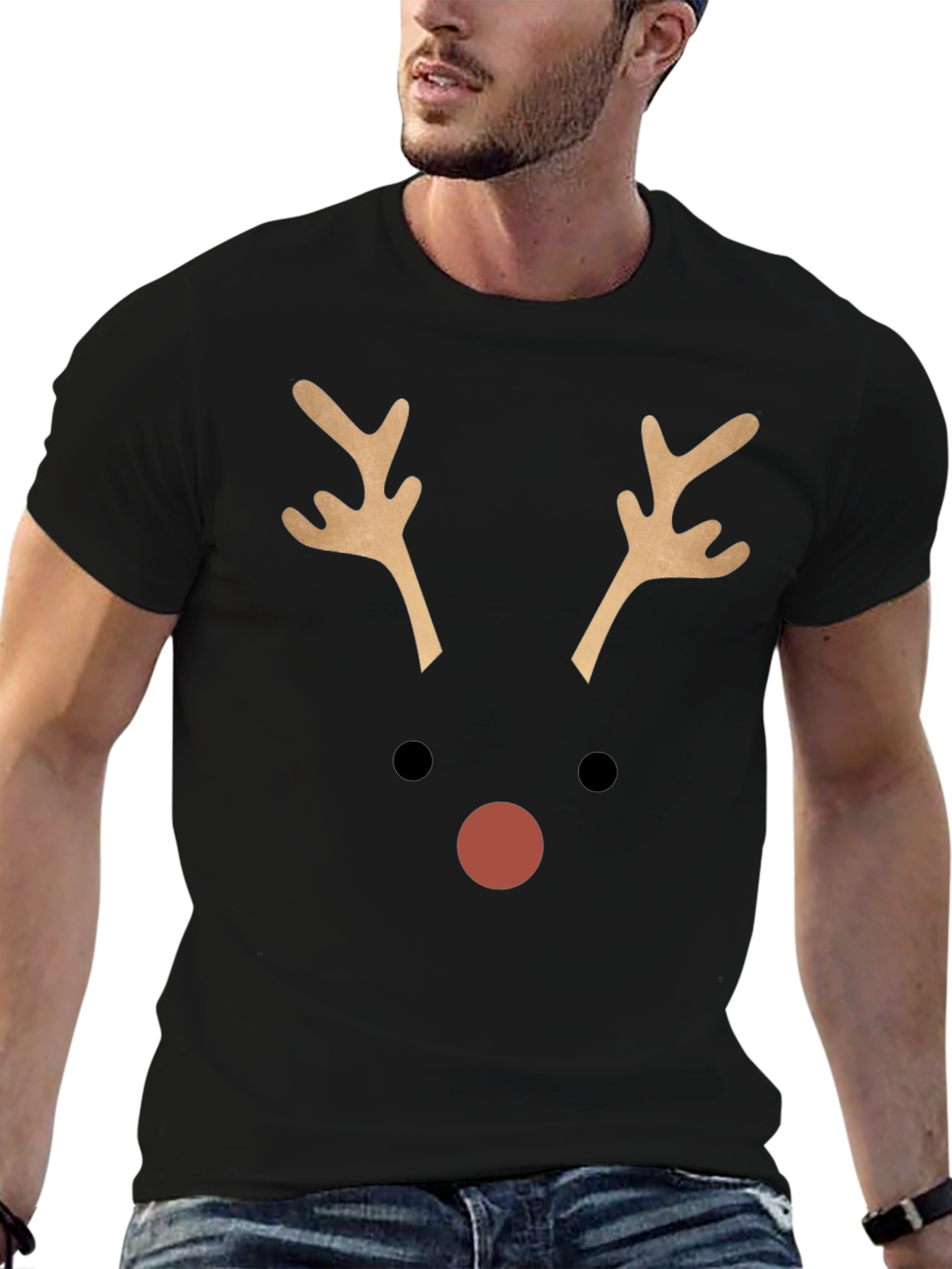 Reindeer Face Graphic T-Shirt - Christmas Holiday Tee