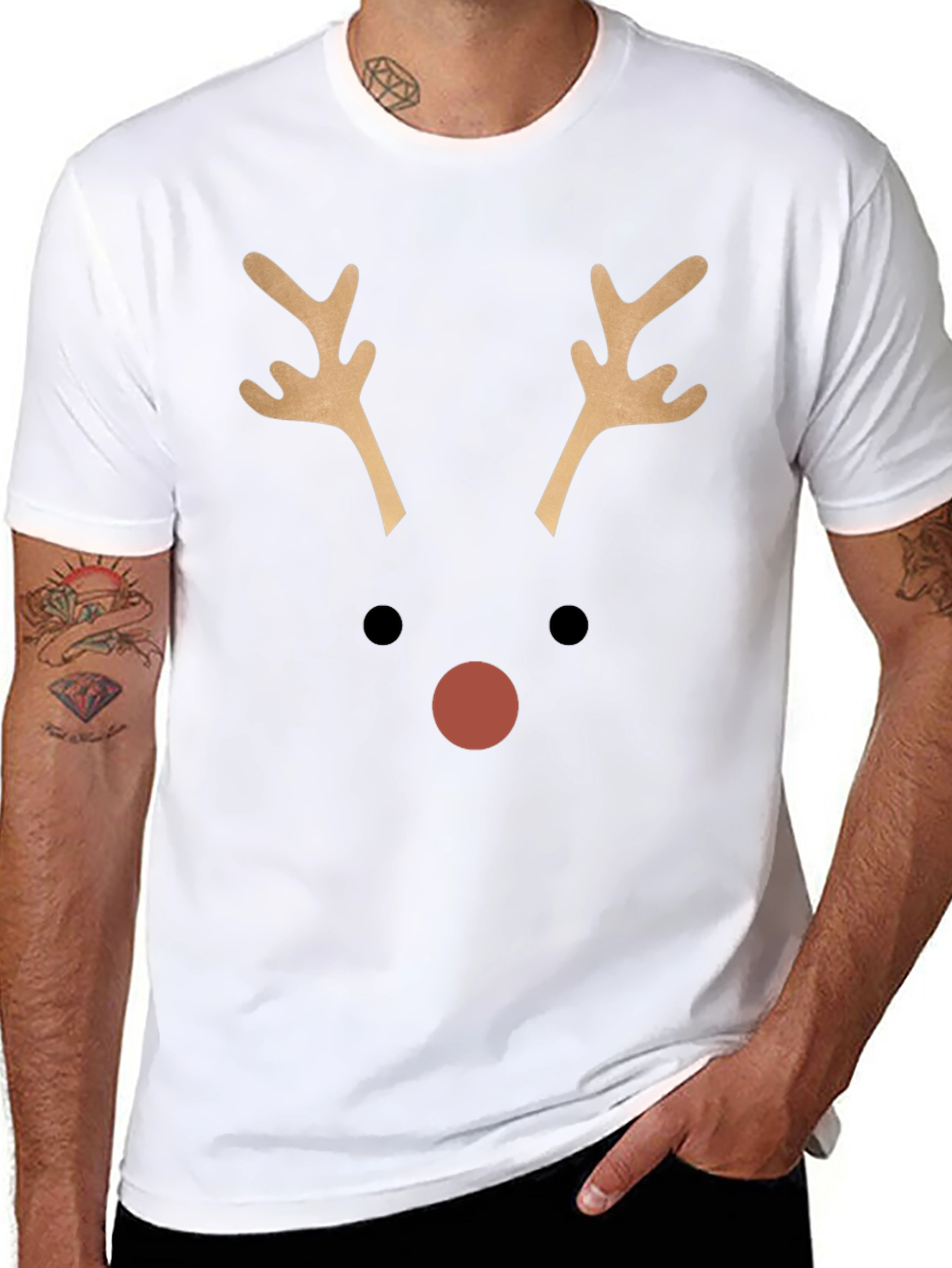 Reindeer Face Graphic T-Shirt - Christmas Holiday Tee