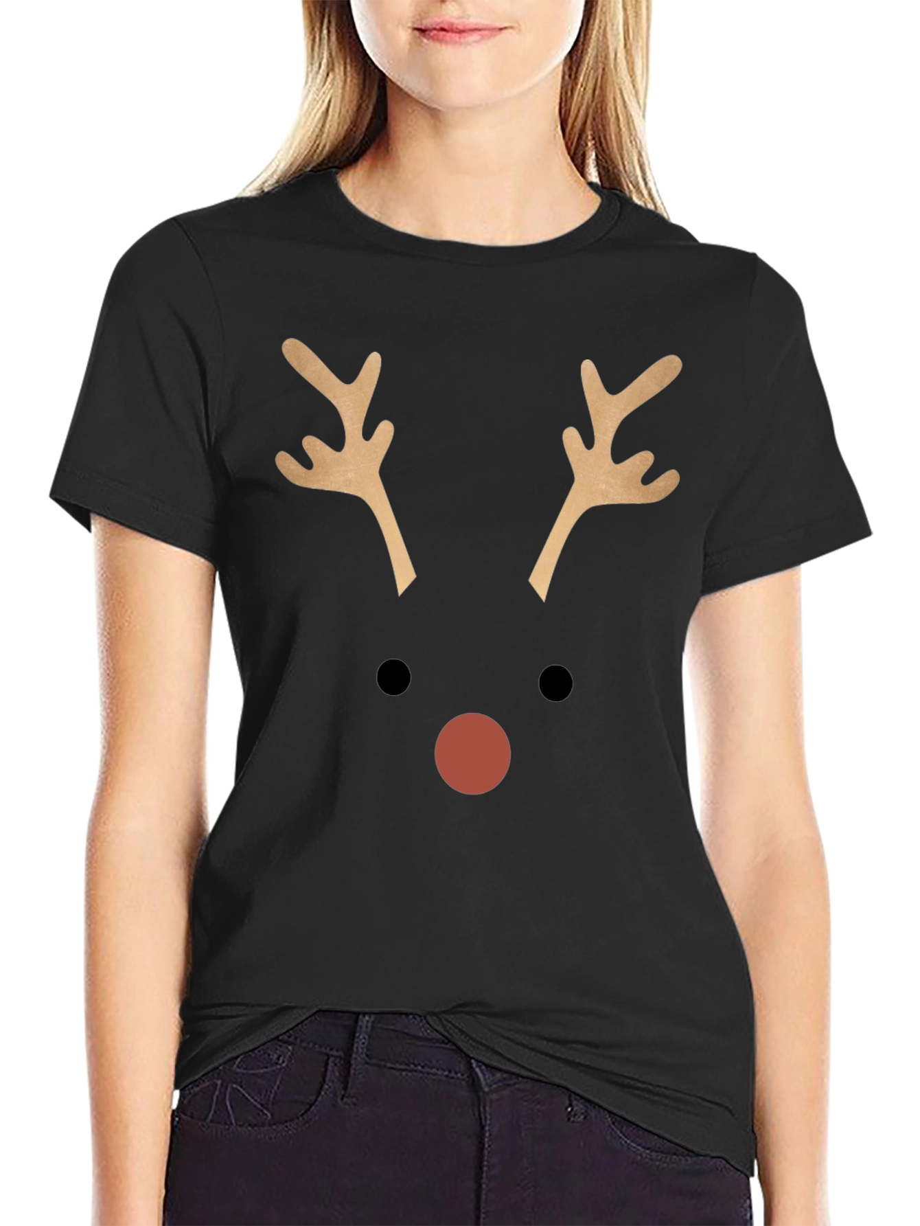Reindeer Face Graphic T-Shirt - Christmas Holiday Tee