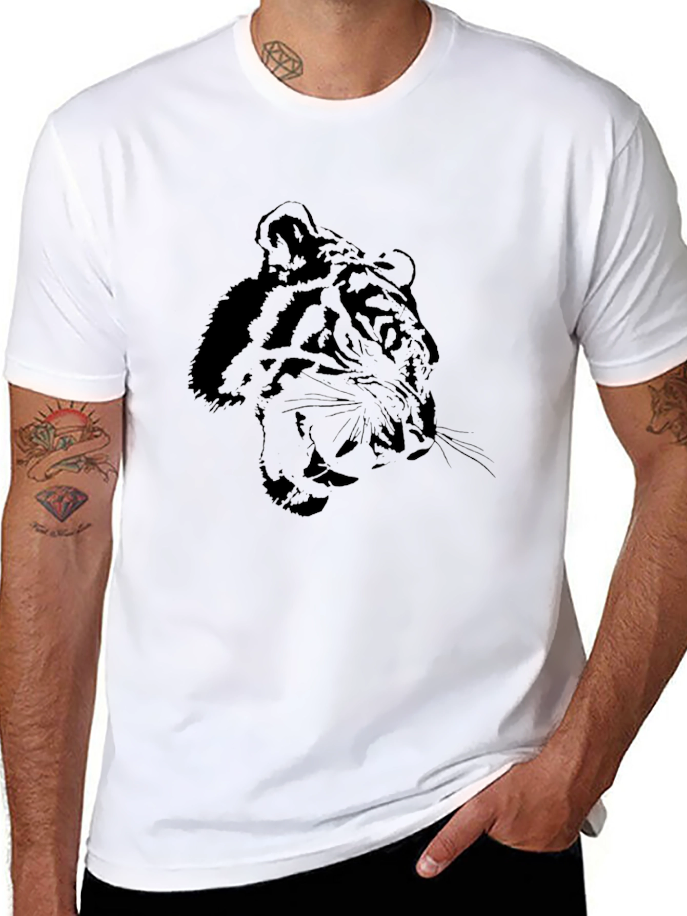Tiger Graphic Black Tee - Stylish Mens T-Shirt