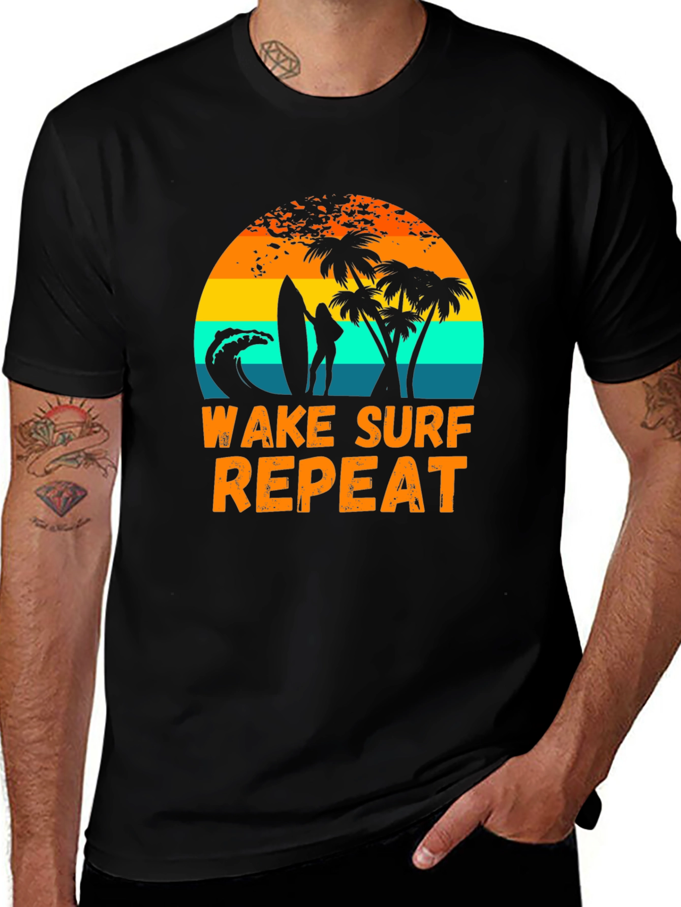Wake Surf Repeat Graphic Tee - Tropical Beach Vibes