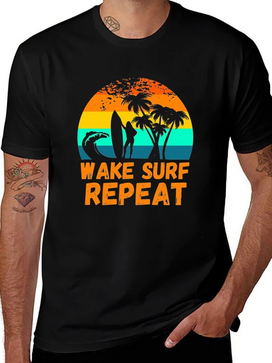 Wake Surf Repeat Graphic Tee - Tropical Beach Vibes