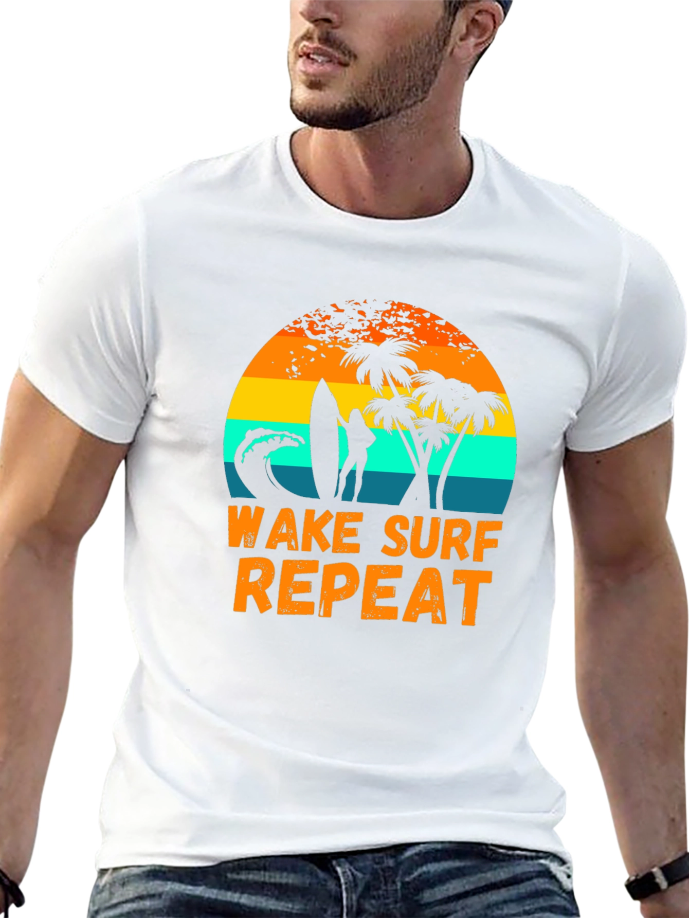 Wake Surf Repeat Graphic Tee - Tropical Beach Vibes