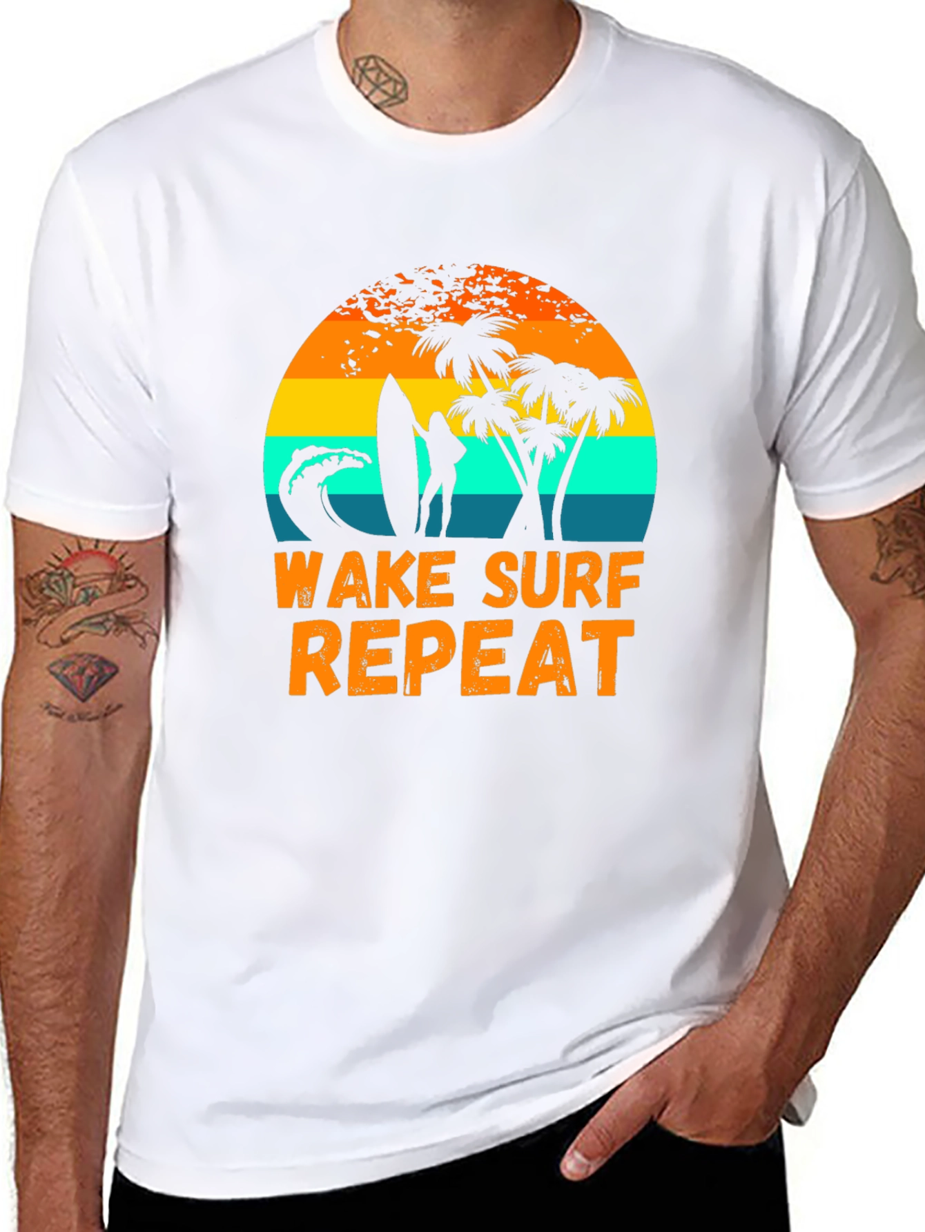 Wake Surf Repeat Graphic Tee - Tropical Beach Vibes
