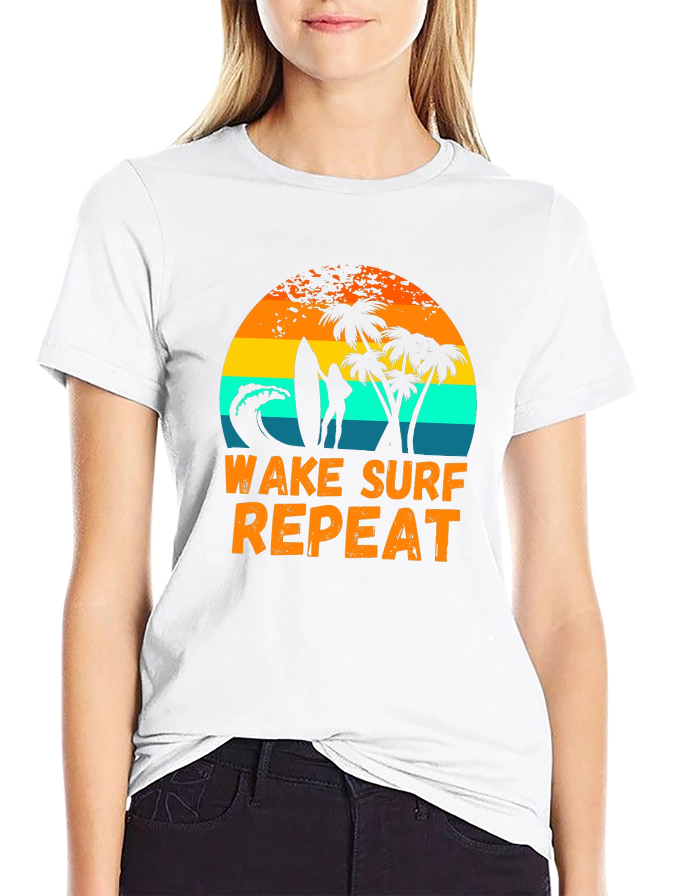 Wake Surf Repeat Graphic Tee - Tropical Beach Vibes