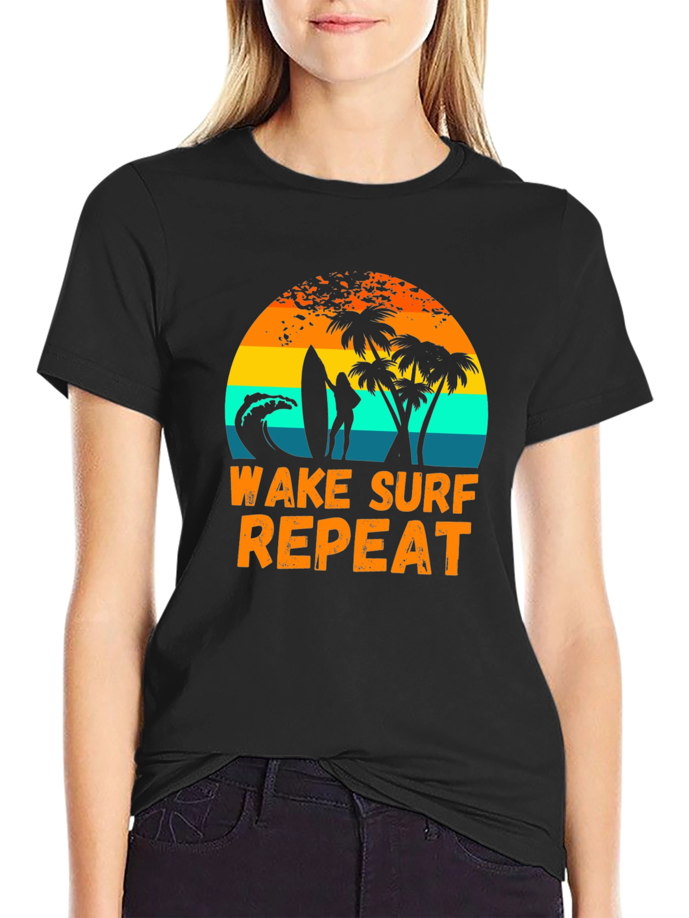 Wake Surf Repeat Graphic Tee - Tropical Beach Vibes