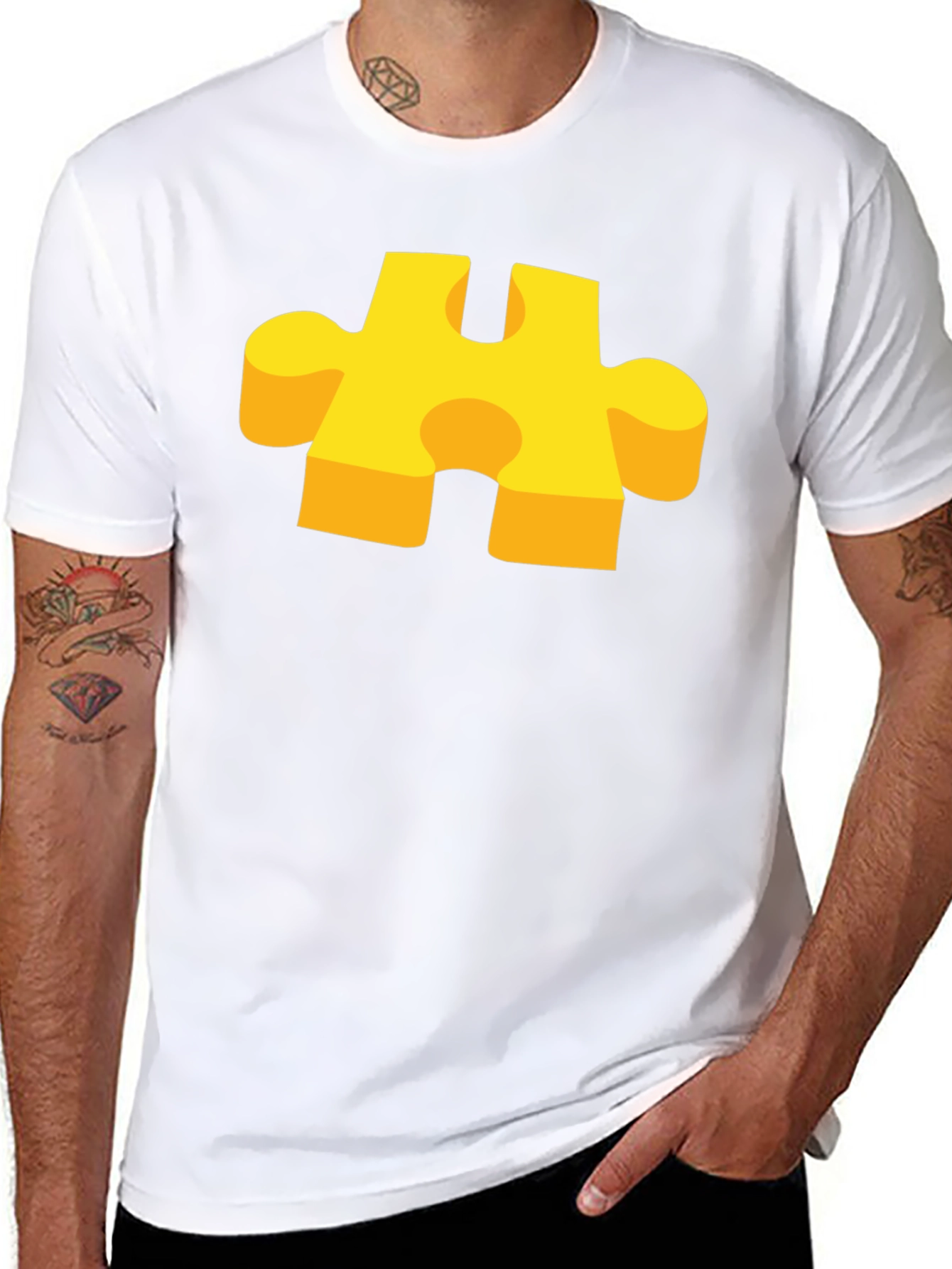 Puzzle Piece Graphic T-Shirt - Casual Cotton Tee