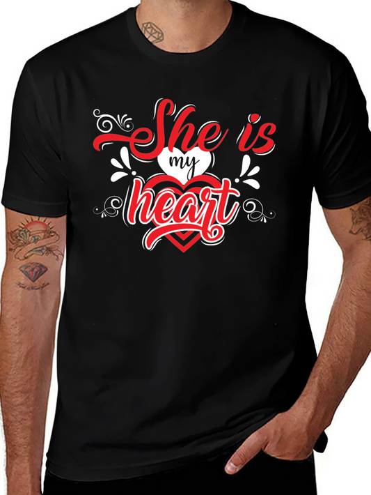 She is My Heart Valentines Black T-Shirt