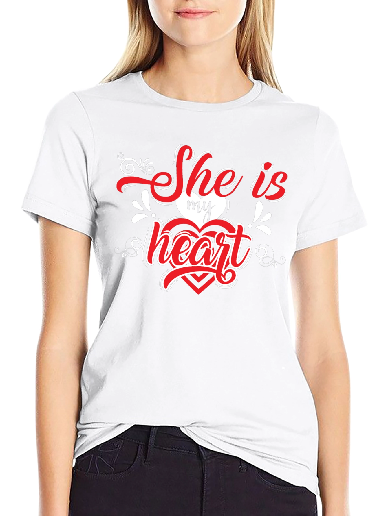 She is My Heart Valentines Black T-Shirt