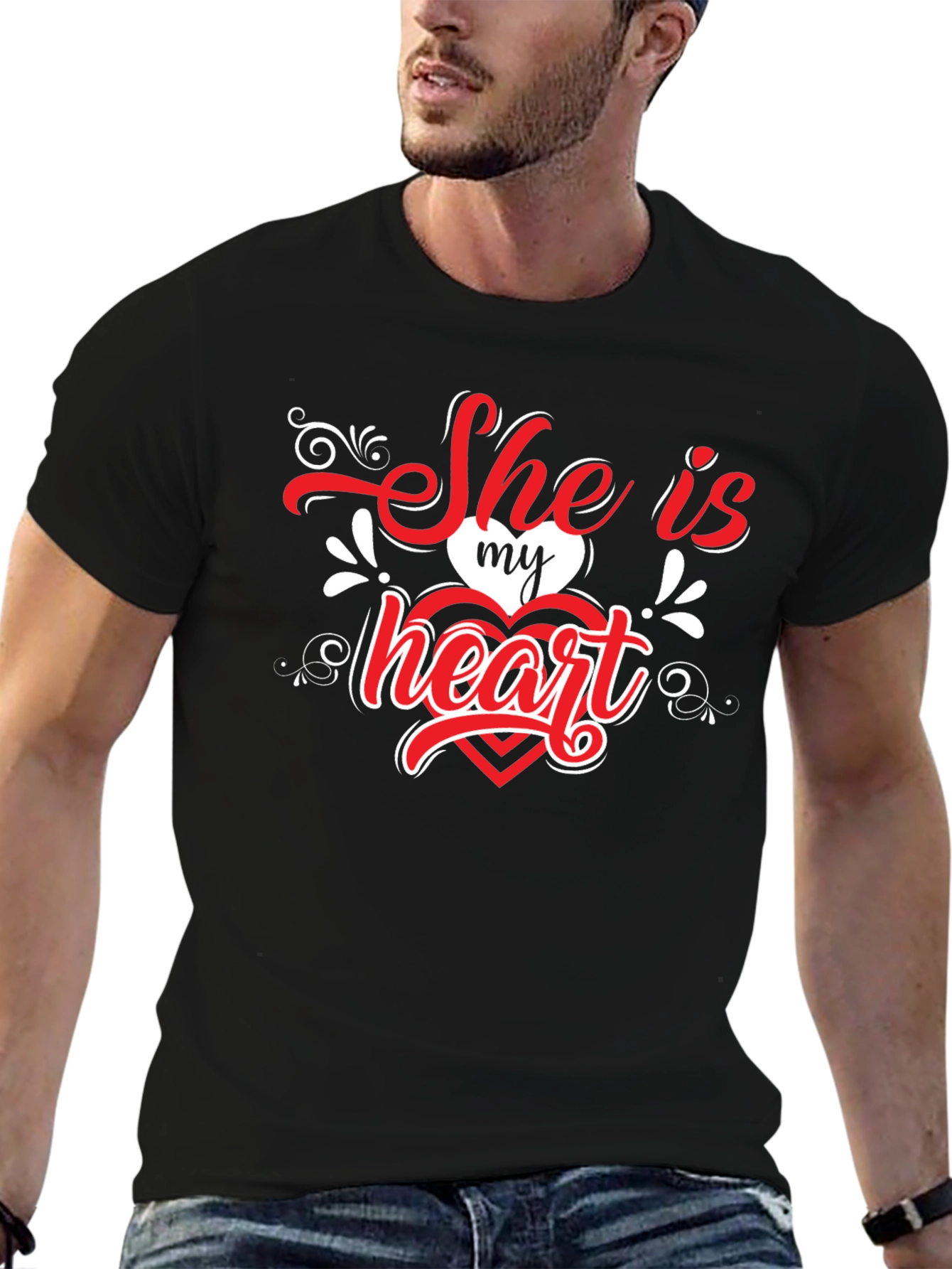 She is My Heart Valentines Black T-Shirt