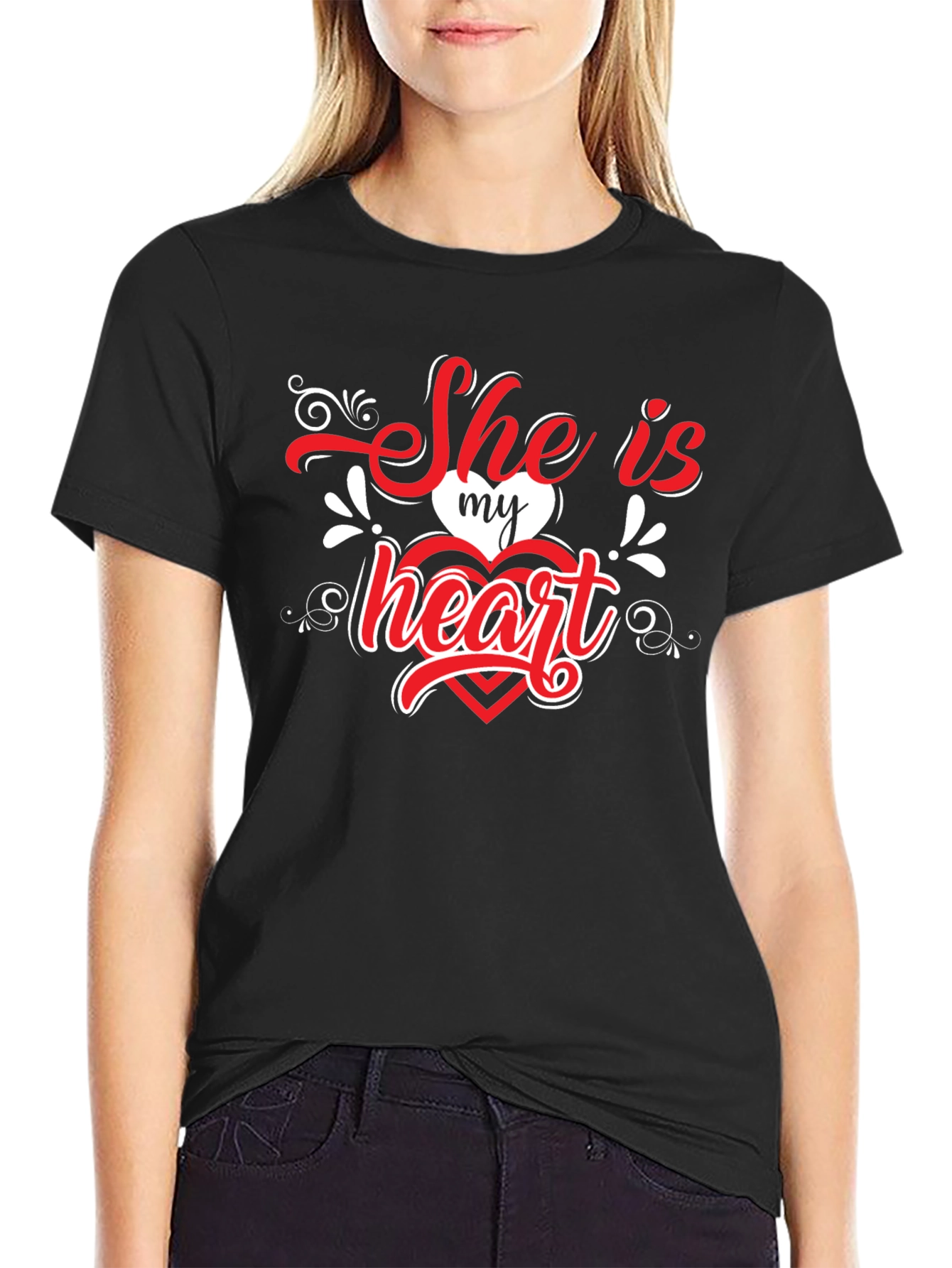 She is My Heart Valentines Black T-Shirt