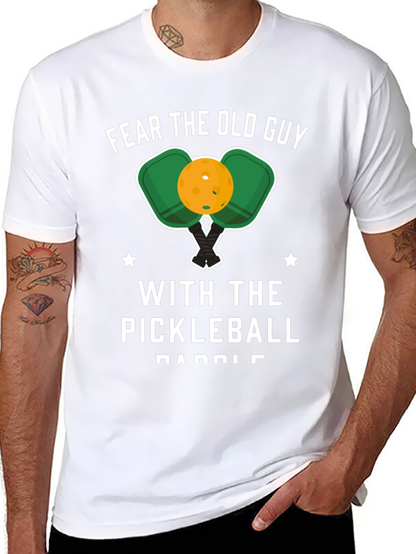 Fear the Old Guy Pickleball Paddle Graphic T-Shirt