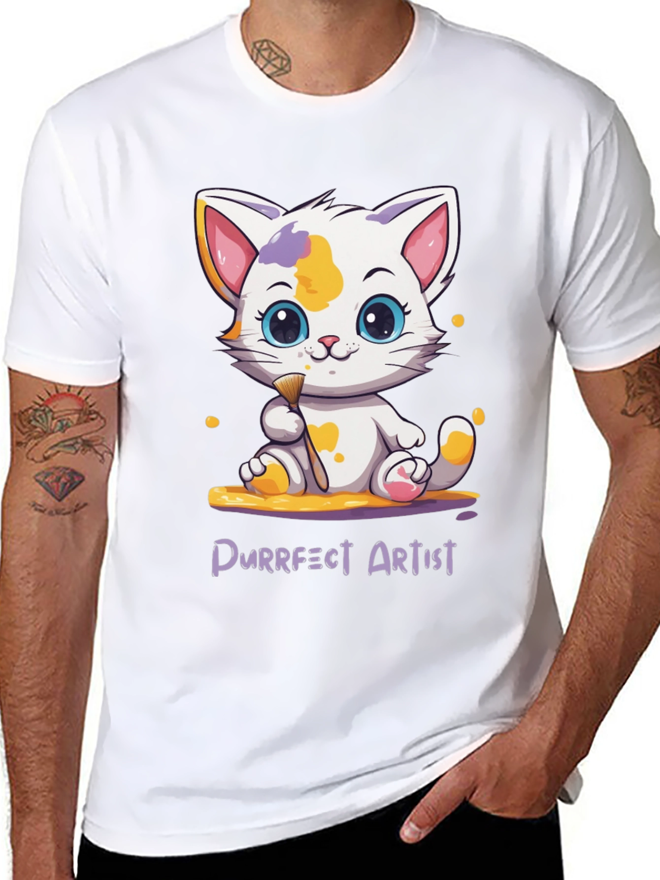 Purrfect Artist Cat T-Shirt - Cute Cartoon Kitten