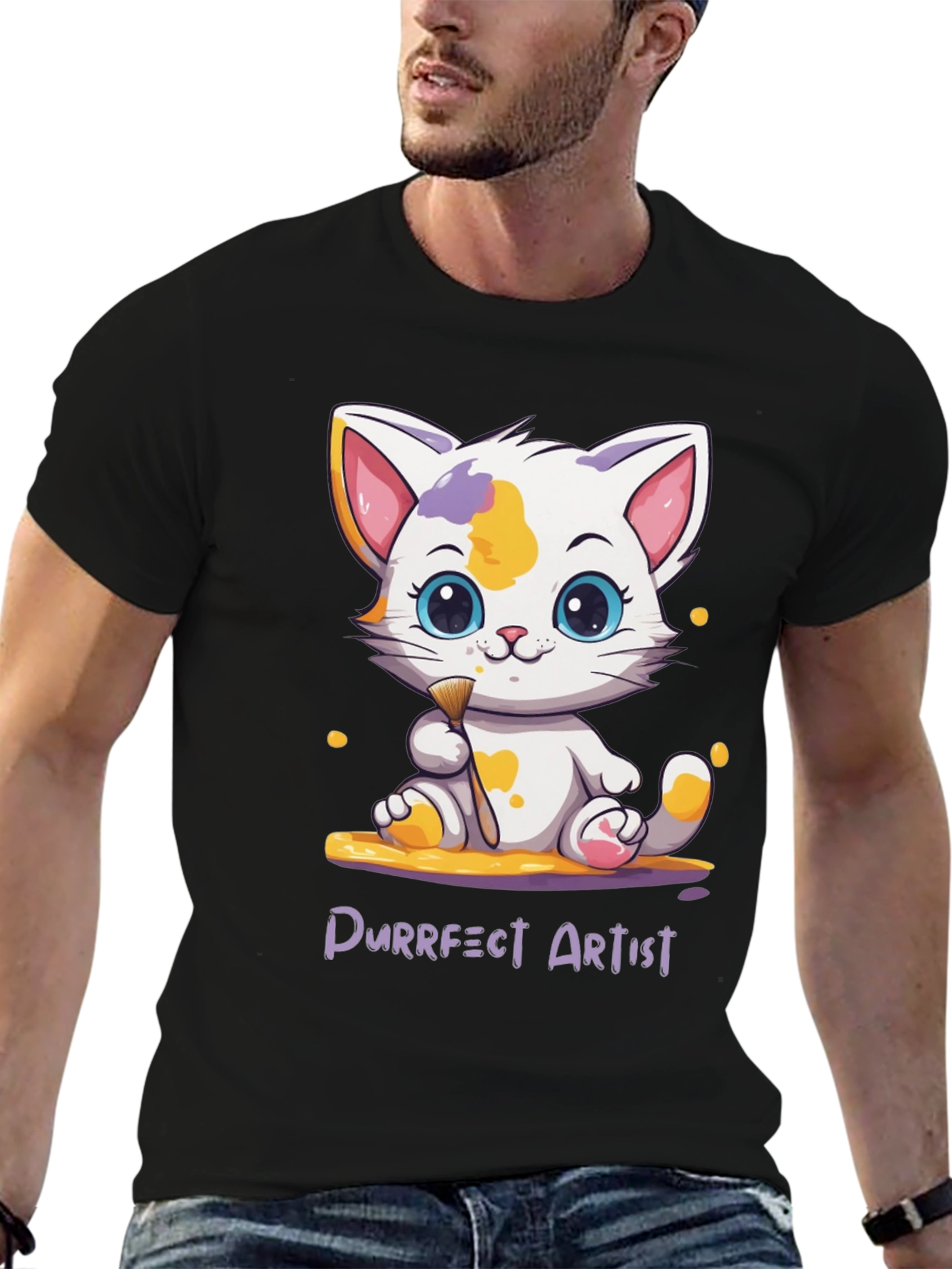 Purrfect Artist Cat T-Shirt - Cute Cartoon Kitten