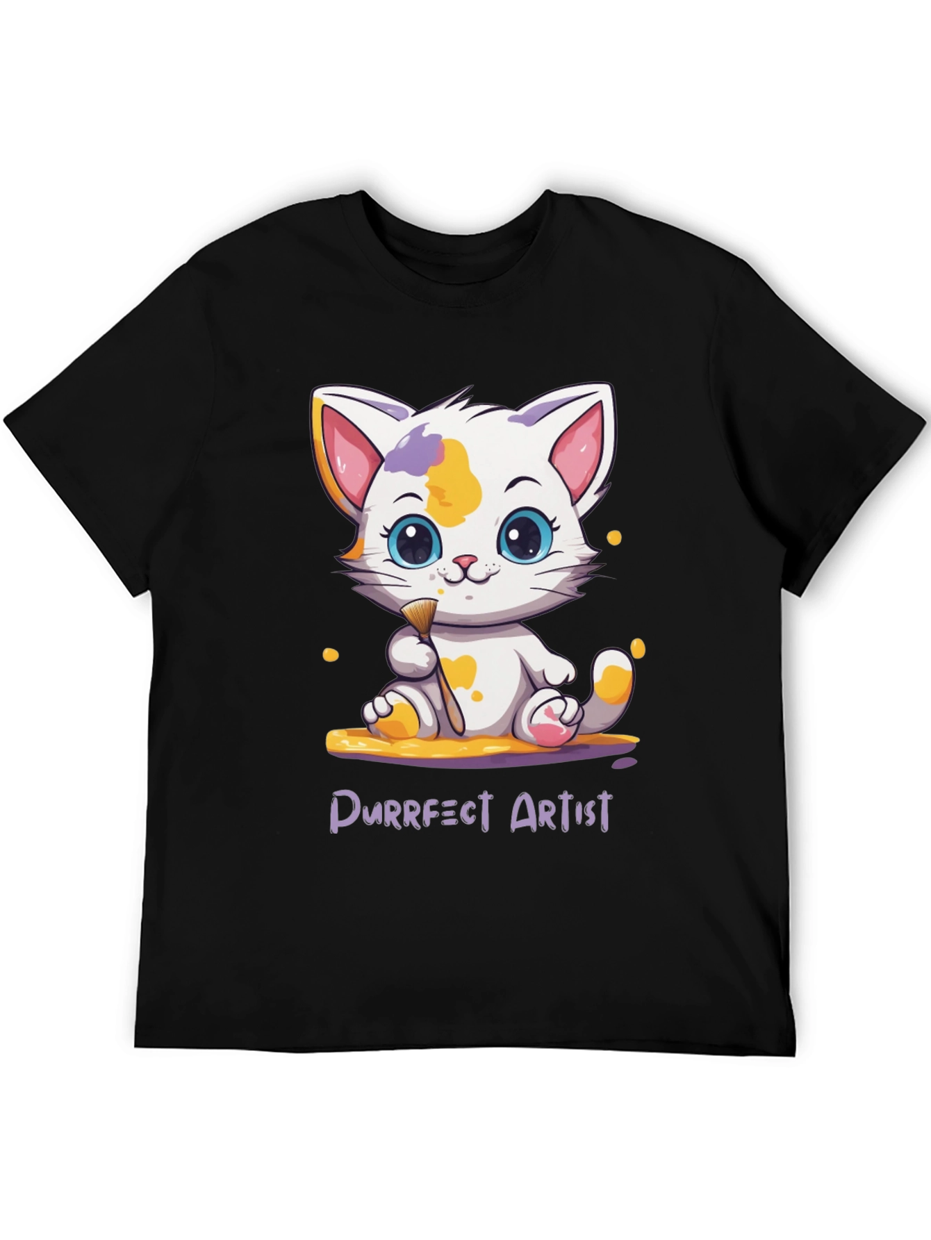 Purrfect Artist Cat T-Shirt - Cute Cartoon Kitten